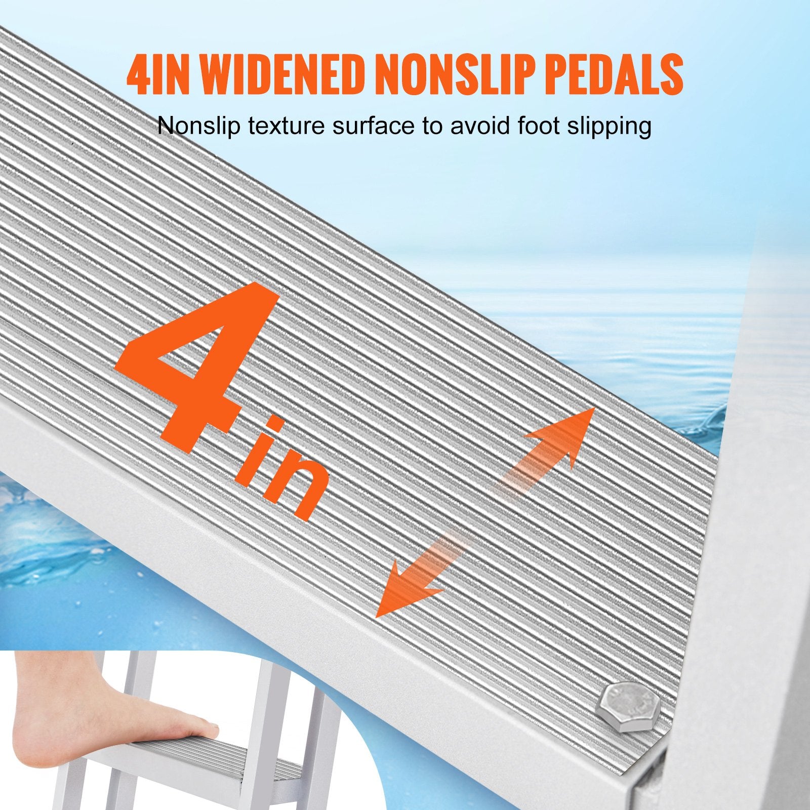 VEVOR Removable Dock Ladder 5 Steps, 159 kg Load Capacity, Pontoon Boat Ladder with 4'' Wide Step & Nonslip Design for Ship/Lake/Pool/Marine Boarding