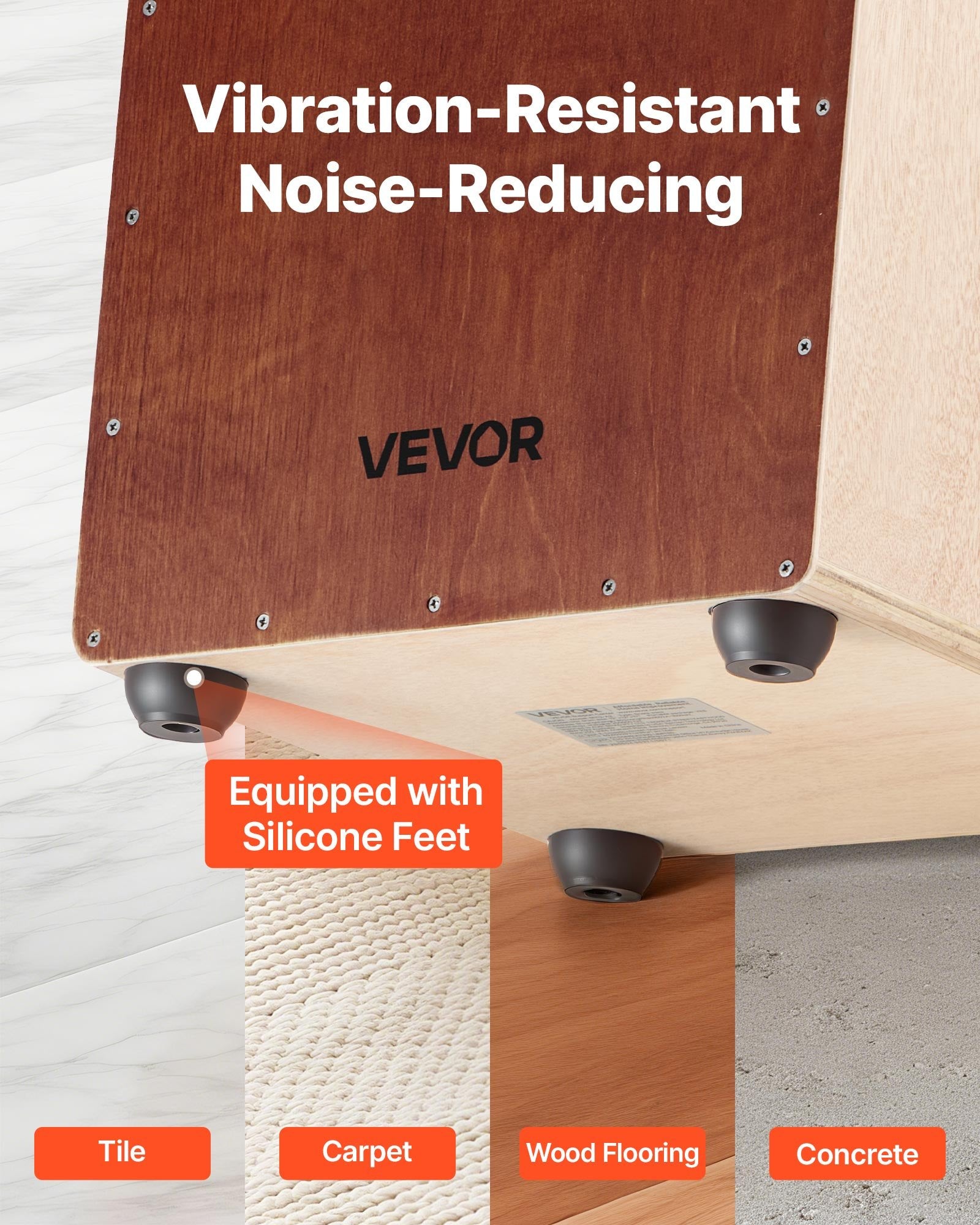 VEVOR Cajon Box Drum, with Internal Snare Wires, Lightweight Wooden Percussion Box, Portable Birch Wood Drum Musical Instrument with Silicone Feet, for Beginners and Professionals, 305 x 305 x 430 mm
