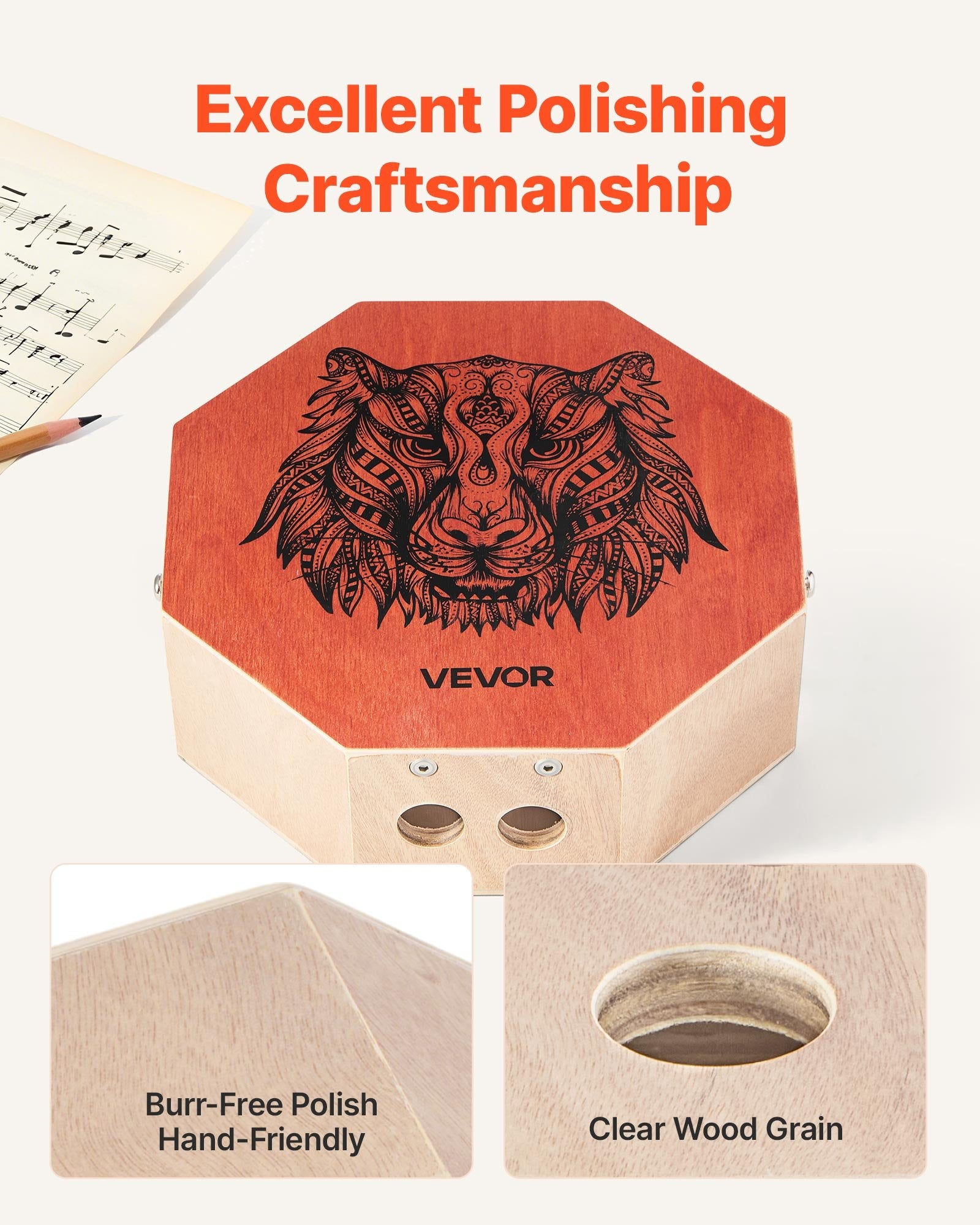 VEVOR Unique Cajon Box Drum, with Internal Guitar Strings, Portable Wooden Percussion Box, Birch Wood Drum Musical Instrument with Adjustable Strap, for Beginners & Professionals, 295 x 295 x 100 mm