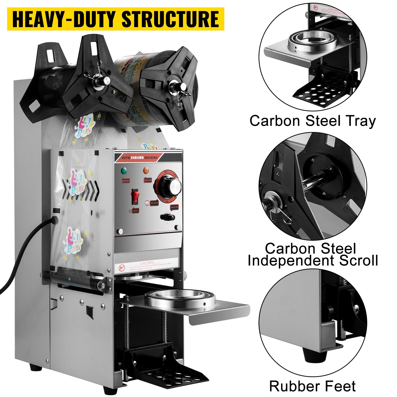 VEVOR Semi-automatic Cup Sealing Machine Cup Sealer Silver 300-500 Cups/Hour