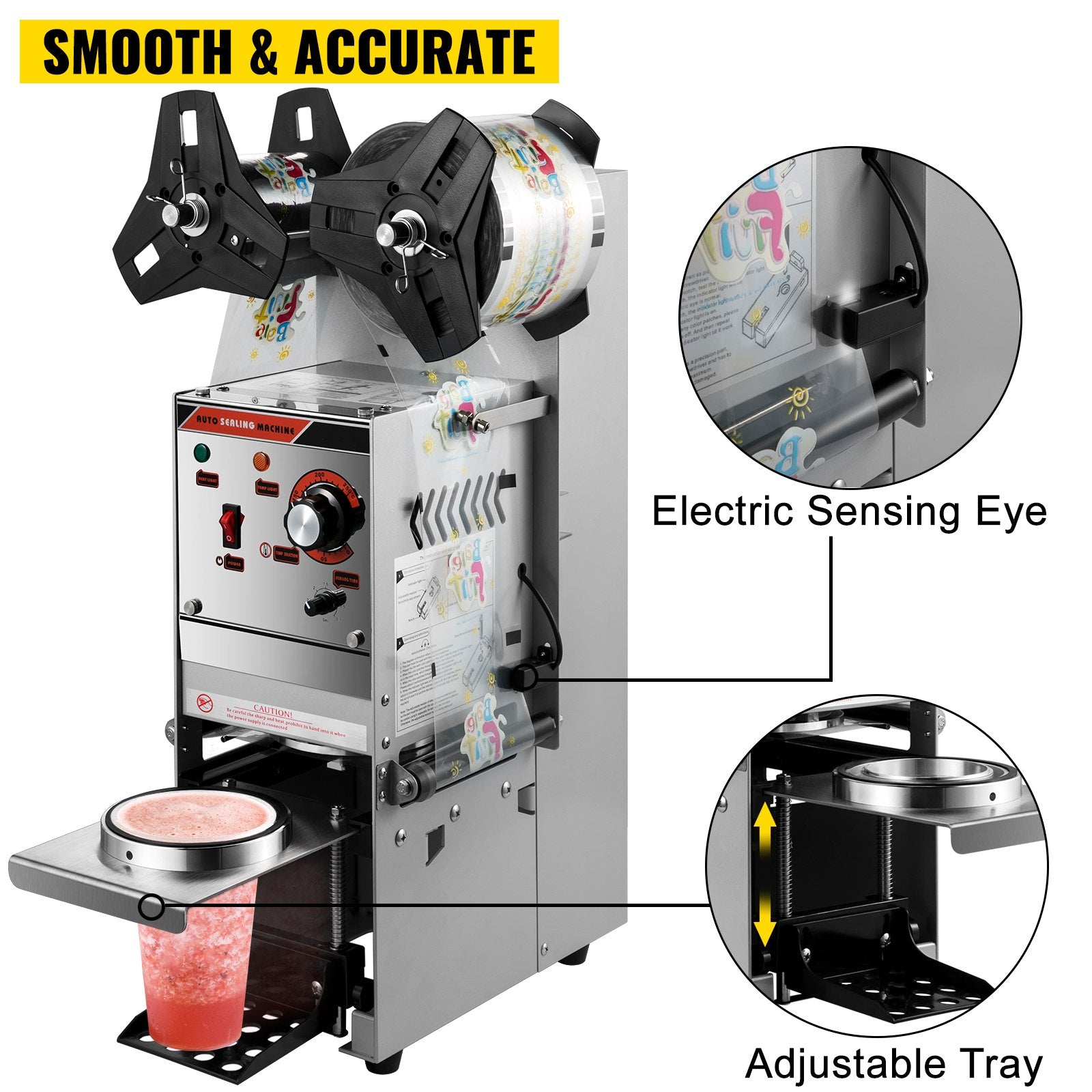 VEVOR Semi-automatic Cup Sealing Machine Cup Sealer Silver 300-500 Cups/Hour