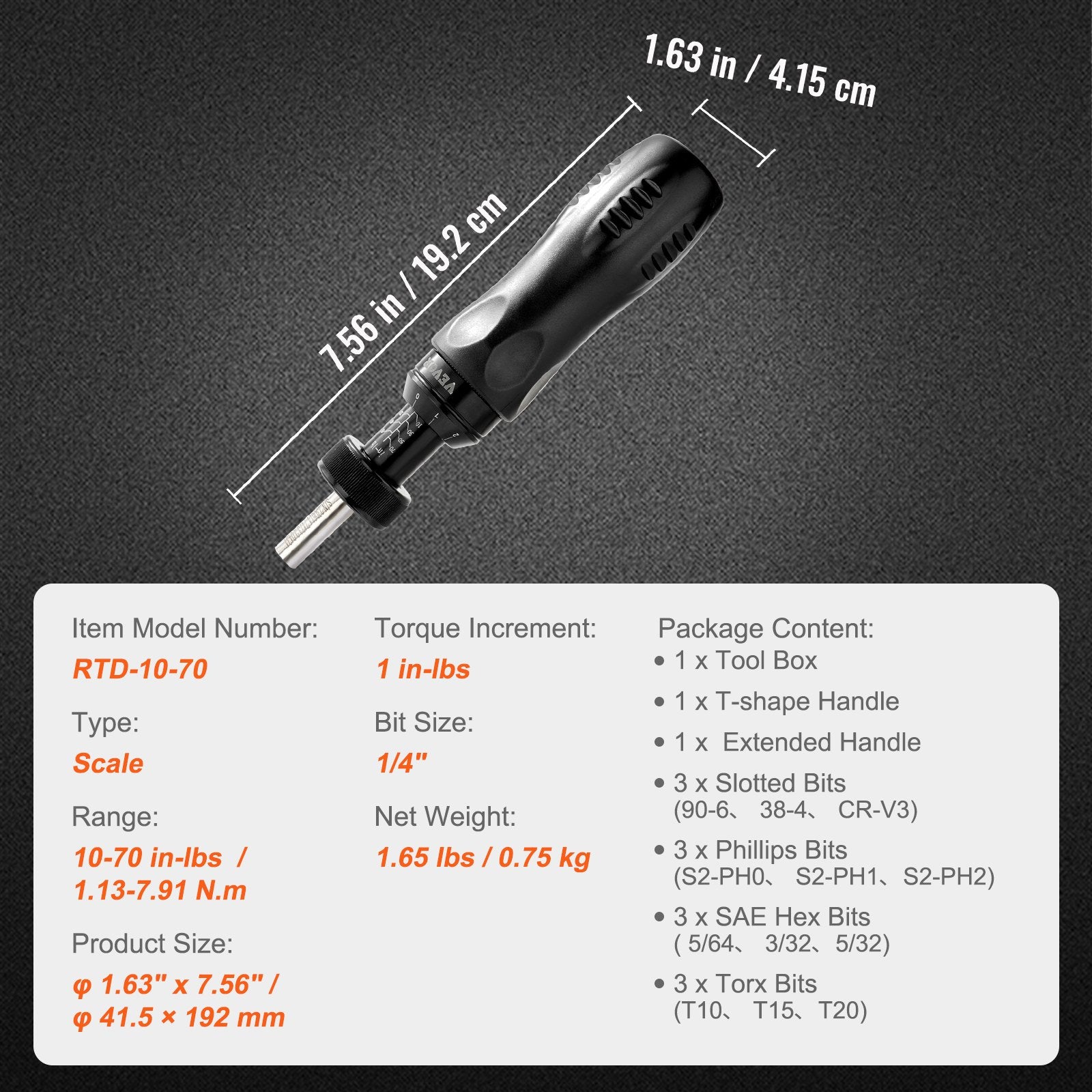 VEVOR Adjustable Torque Screwdriver 1/4
