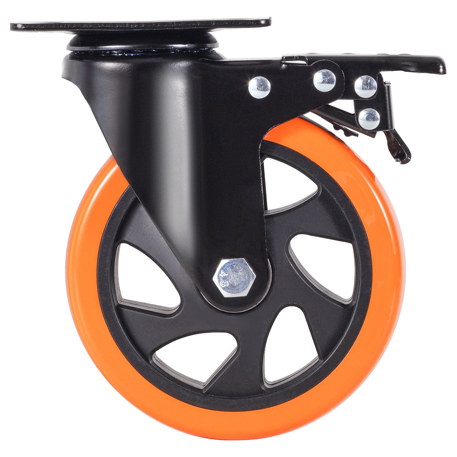VEVOR Caster Wheels, 127 mm Swivel Plate Casters, Set of 4, with Security A/B Locking No Noise PVC Wheels, Heavy Duty 204 kg Load Capacity Per Caster, Non-Marking Wheels for Cart Furniture Workbench