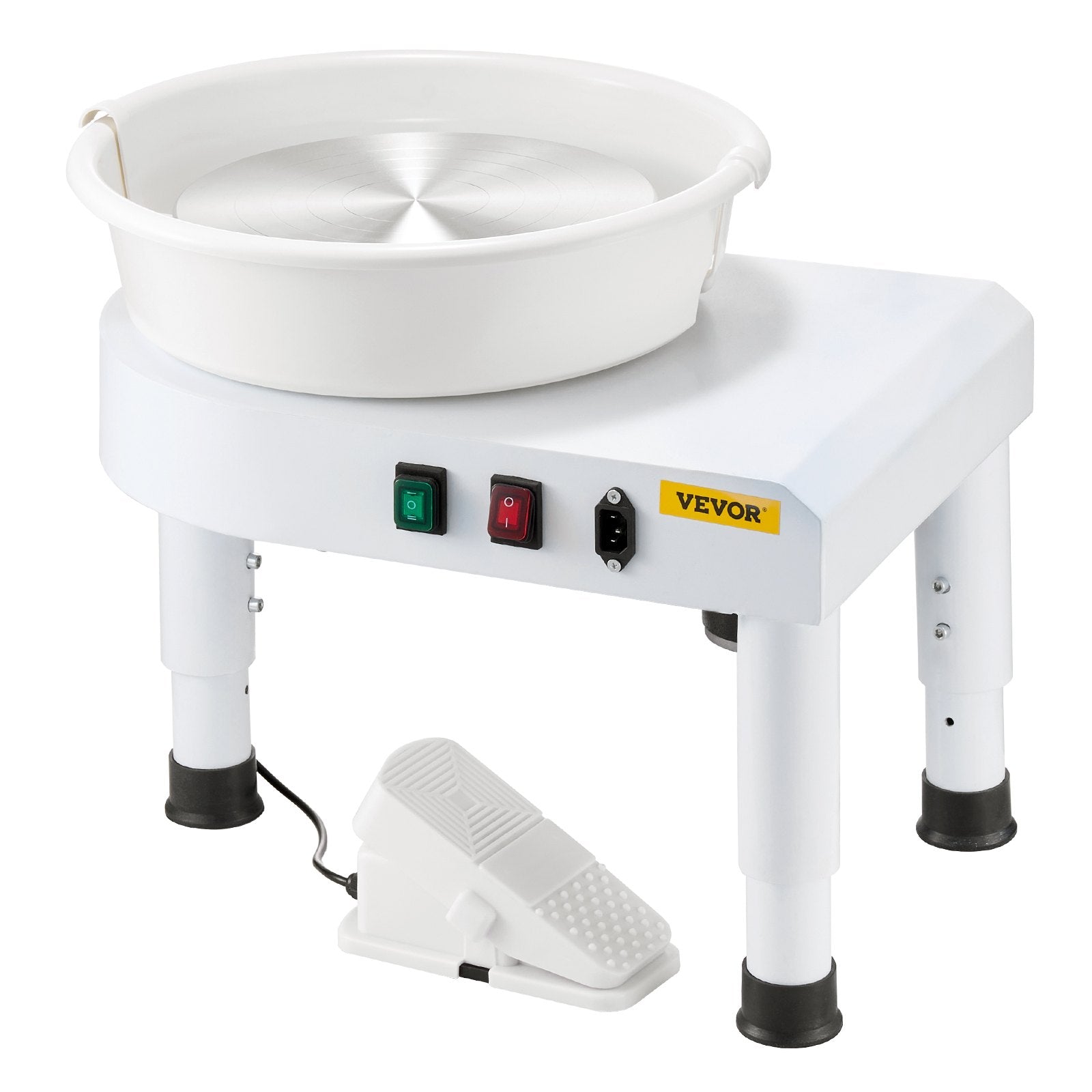 VEVOR Pottery Wheel, 28 cm Ceramic Wheel Forming Machine, 60-300 RPM Speed Adjustable Foot Pedal, Adjustable Lift Leg, Detachable Basin, Complete Tool Accessory Kit for Work Art Craft DIY, White
