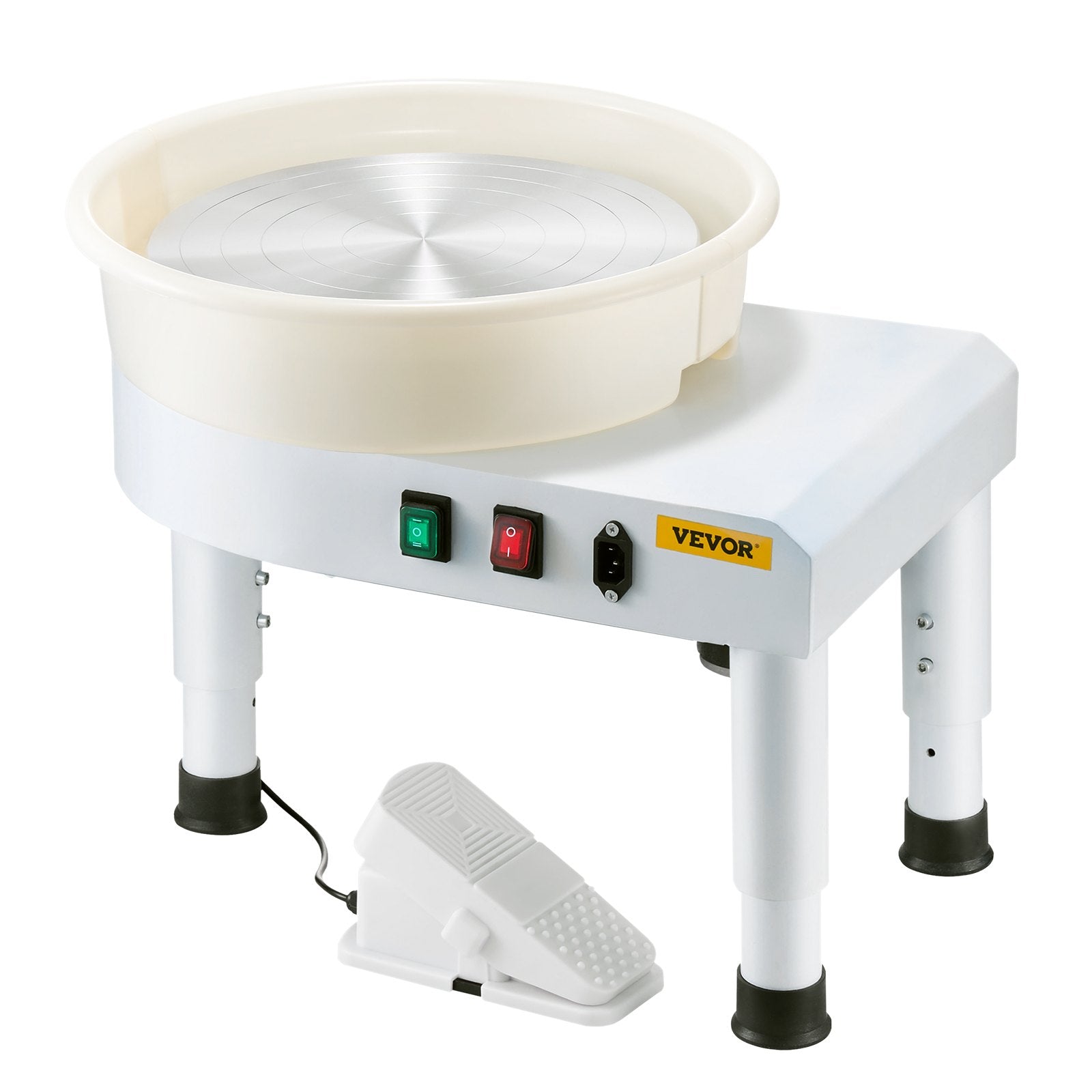 VEVOR Pottery Wheel, 35 cm Ceramic Wheel Forming Machine, 60-300 RPM Speed Adjustable Foot Pedal, Adjustable Lift Leg, Detachable Basin, Complete Tool Accessory Kit for Work Art Craft DIY, White
