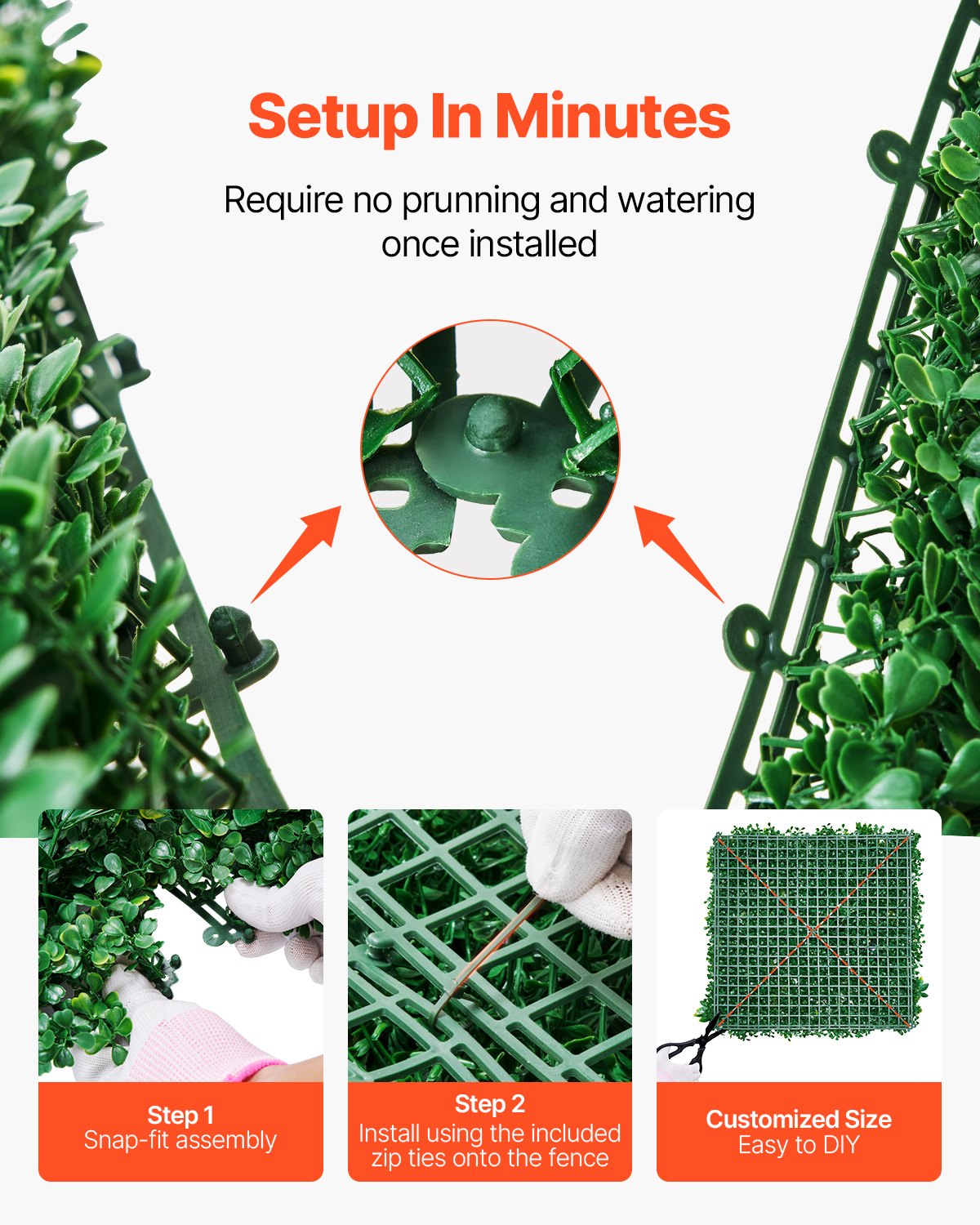 VEVOR Artificial Grass Wall Panels, 12 PCS 20 x 20 inch, 3D Combination Greenery Boxwood Panel for Indoor Outdoor Green Decor & Ivy Fence Covering, Privacy Backdrop Wall Hedge Screen for Garden