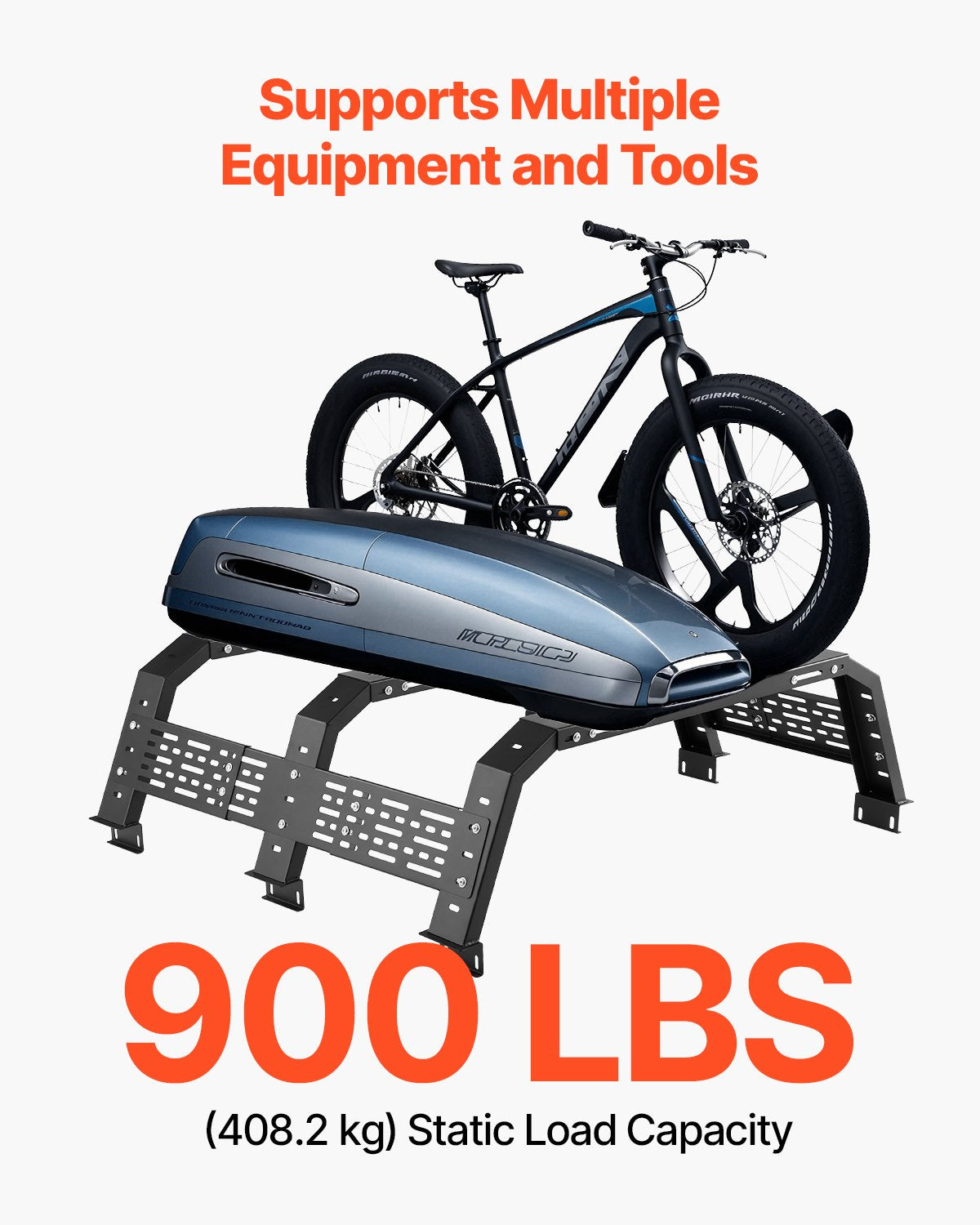 VEVOR Overland Truck Bed Rack, 125-172.5 cm Width, Adjustable Overland Bed Cargo Rack with Sidebar, 408.2 kg Static Load Capacity, Heavy Duty Steel, for Mid-Size Trucks, Fit Tacoma / Gladiator JT