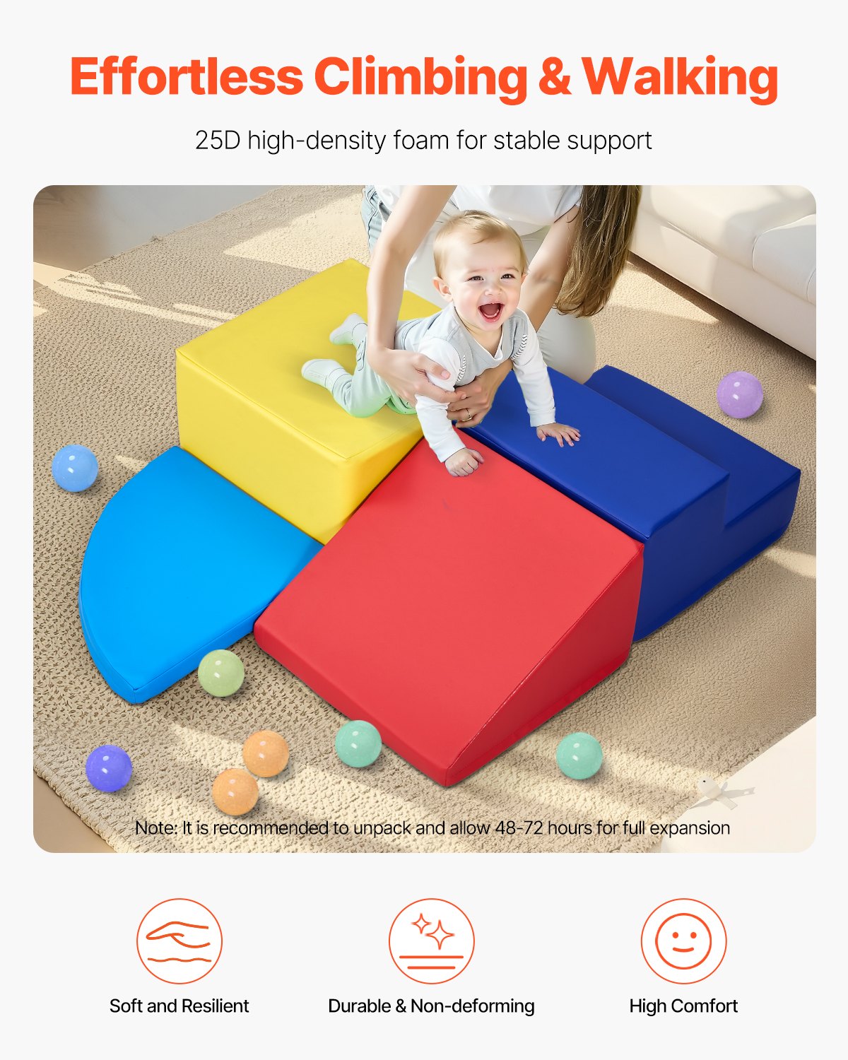 VEVOR Climbing Toys, 4-Piece Set, Foam Climbing Toys for Toddlers 6 Months to 3 Years Old, PU Leather Climbing Blocks, Indoor Climb and Crawl Activity Playset for Crawling & Sliding, Easy to Clean