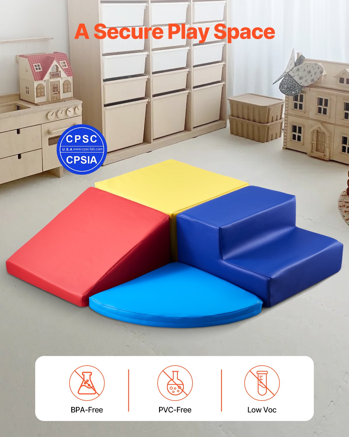 VEVOR Climbing Toys, 4-Piece Set, Foam Climbing Toys for Toddlers 6 Months to 3 Years Old, PU Leather Climbing Blocks, Indoor Climb and Crawl Activity Playset for Crawling & Sliding, Easy to Clean