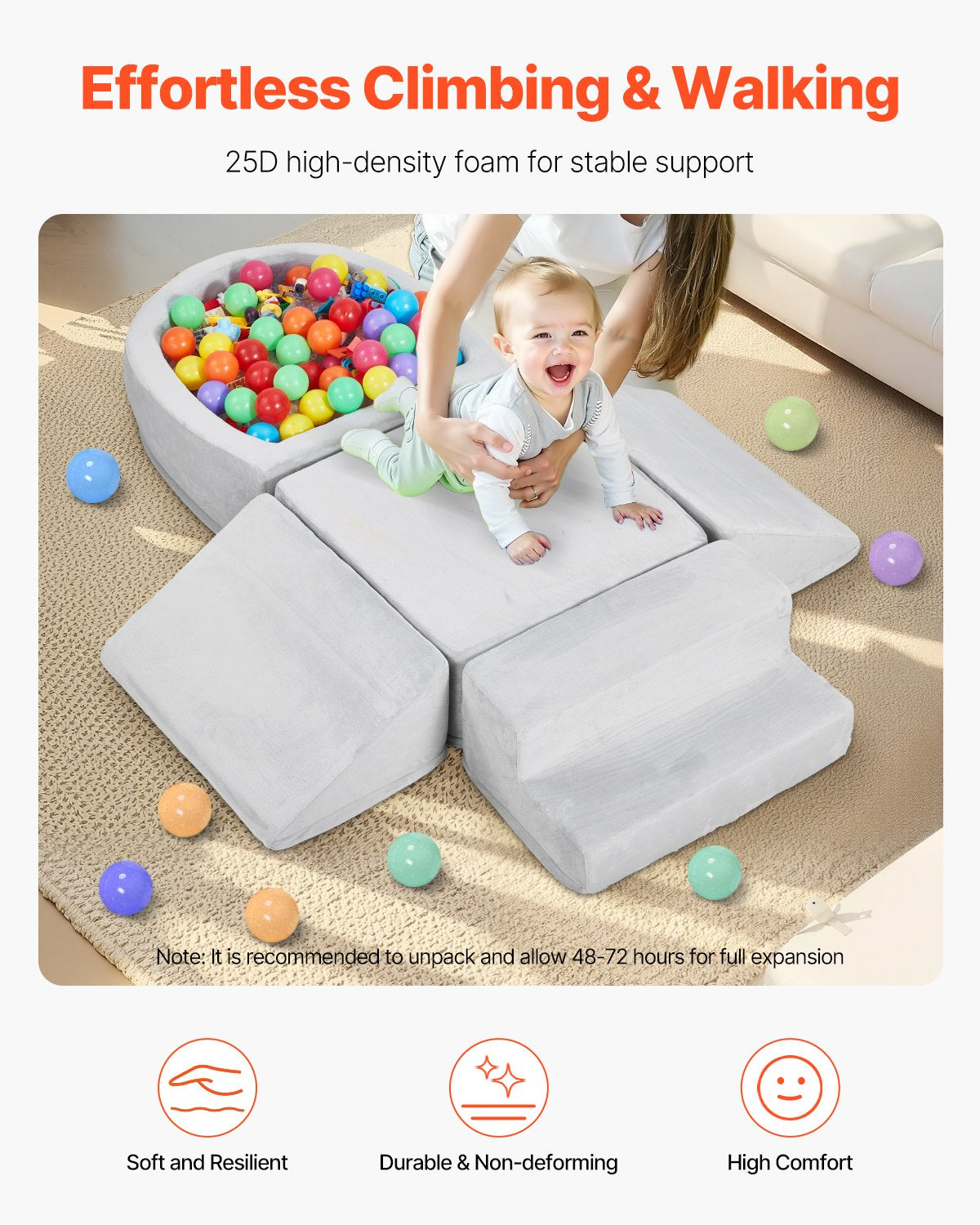 VEVOR Climbing Toys, 5-Piece Set, Foam Climbing Blocks for Toddlers 6 Months to 3 Years, Baby Climbing Blocks with Ball Pit Balls Not Included , Indoor Climb and Crawl Activity Playset for Crawling