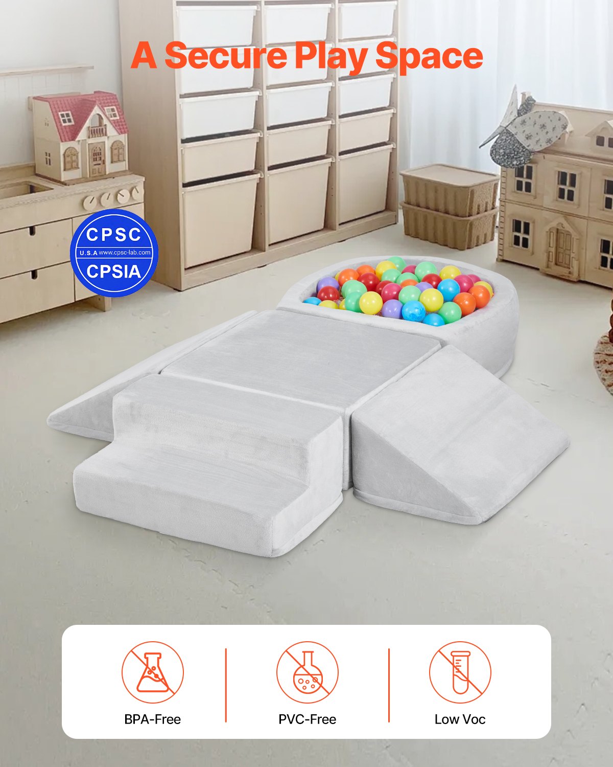 VEVOR Climbing Toys, 5-Piece Set, Foam Climbing Blocks for Toddlers 6 Months to 3 Years, Baby Climbing Blocks with Ball Pit Balls Not Included , Indoor Climb and Crawl Activity Playset for Crawling