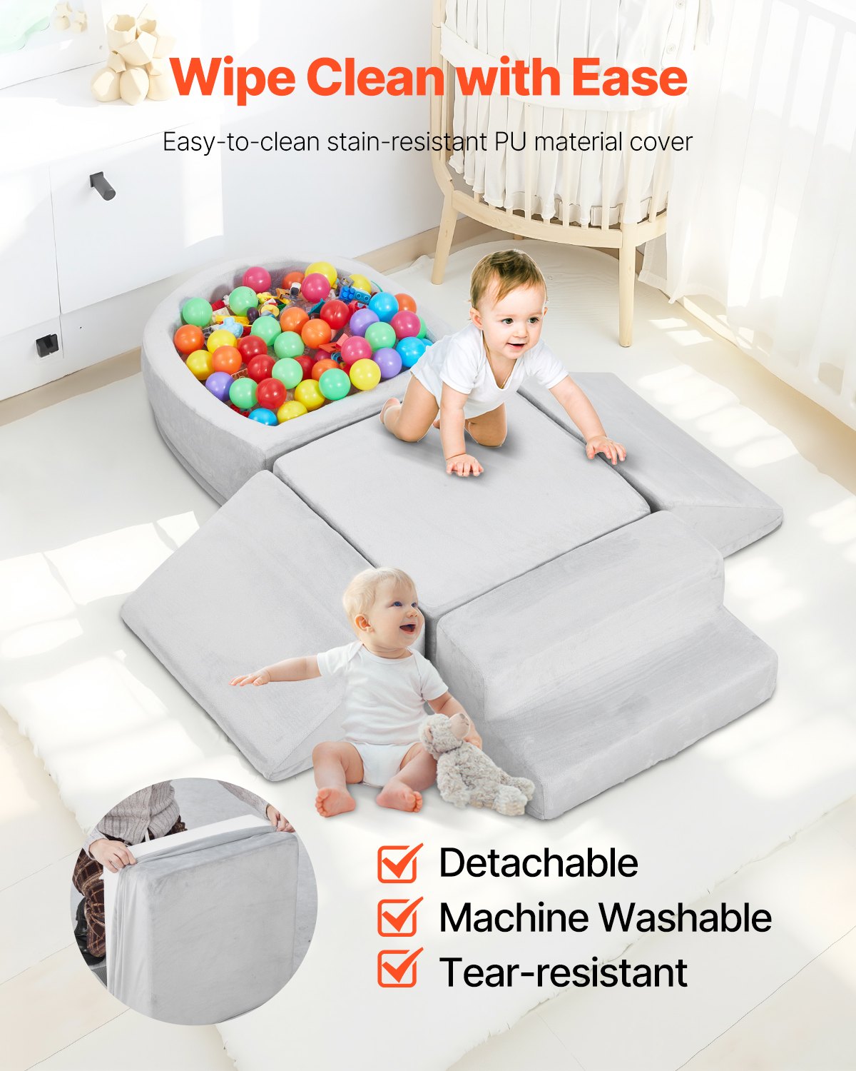 VEVOR Climbing Toys, 5-Piece Set, Foam Climbing Blocks for Toddlers 6 Months to 3 Years, Baby Climbing Blocks with Ball Pit Balls Not Included , Indoor Climb and Crawl Activity Playset for Crawling