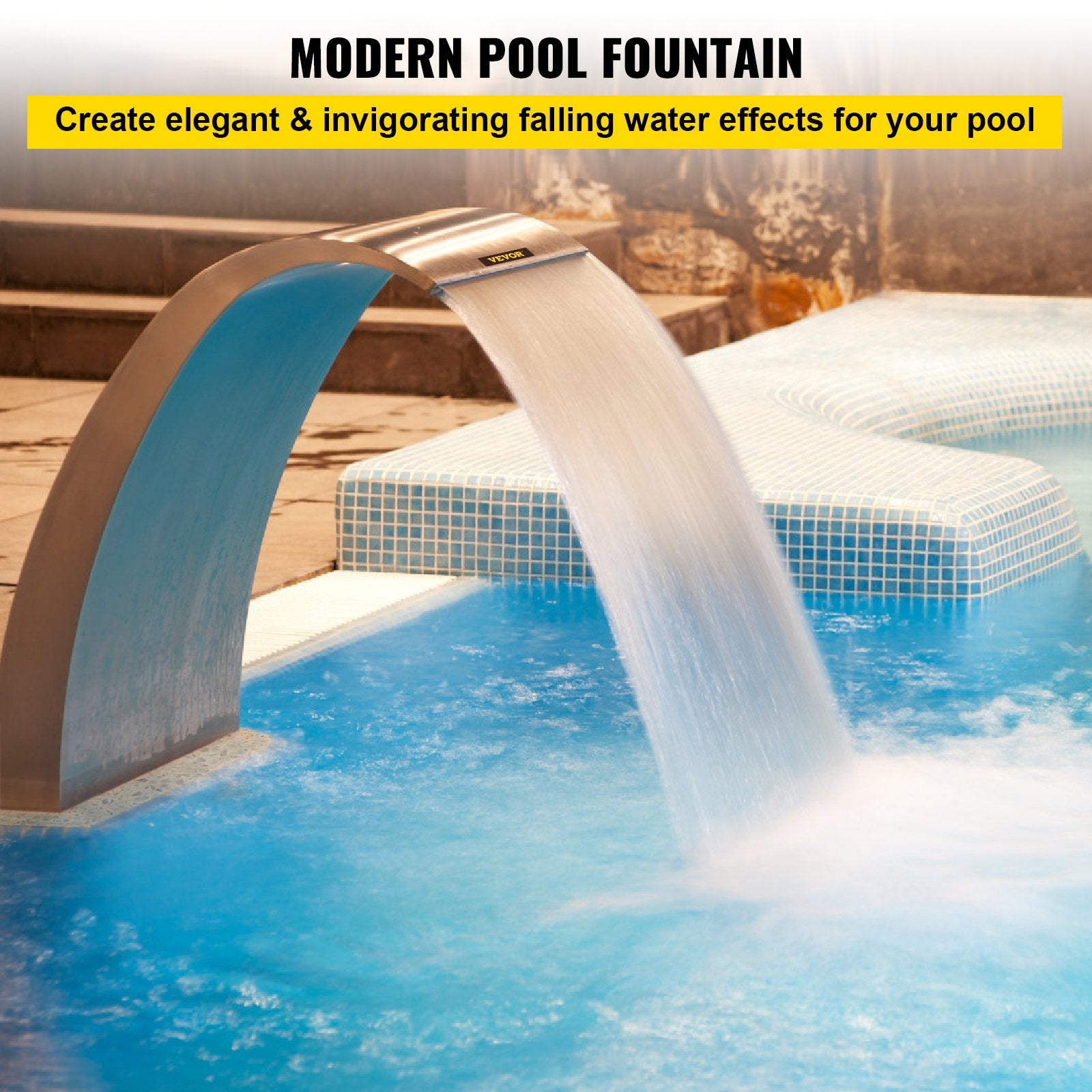 VEVOR Stainless Steel Pool Fountain 17.7 x 11.8 x 23.6 inches Pool Fountain Silver Pool Fountains for In Ground Pools Garden Outdoor Waterfalls Sheer Descent Pond Water Feature