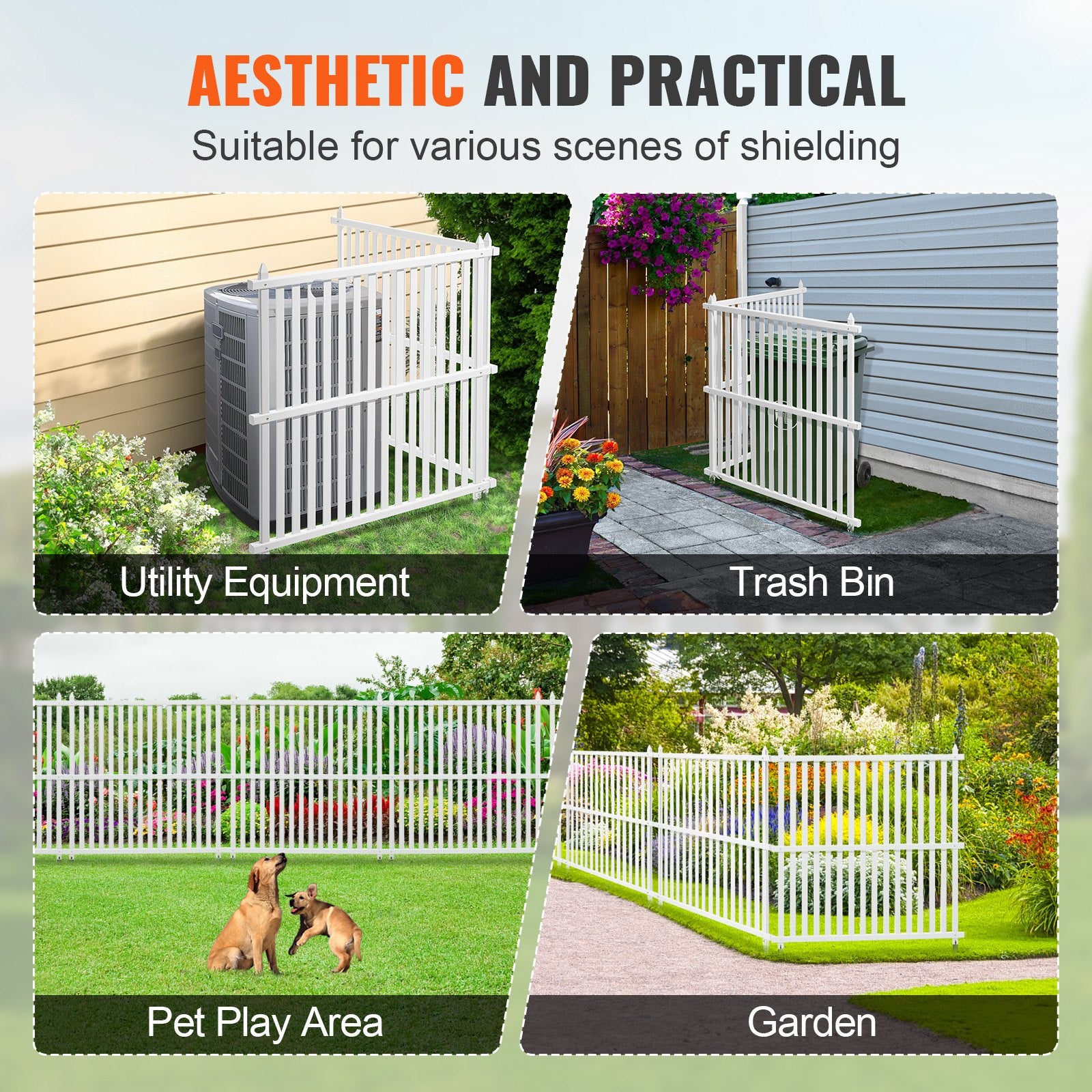 VEVOR 1.22m W x 1.22m H Vinyl Privacy Fence Panels, Air Conditioner Fence, Outdoor Privacy Screens for Trash Can, Pool Equipment Enclosure, Privacy Screen Kit Strip Panels 2 Panels