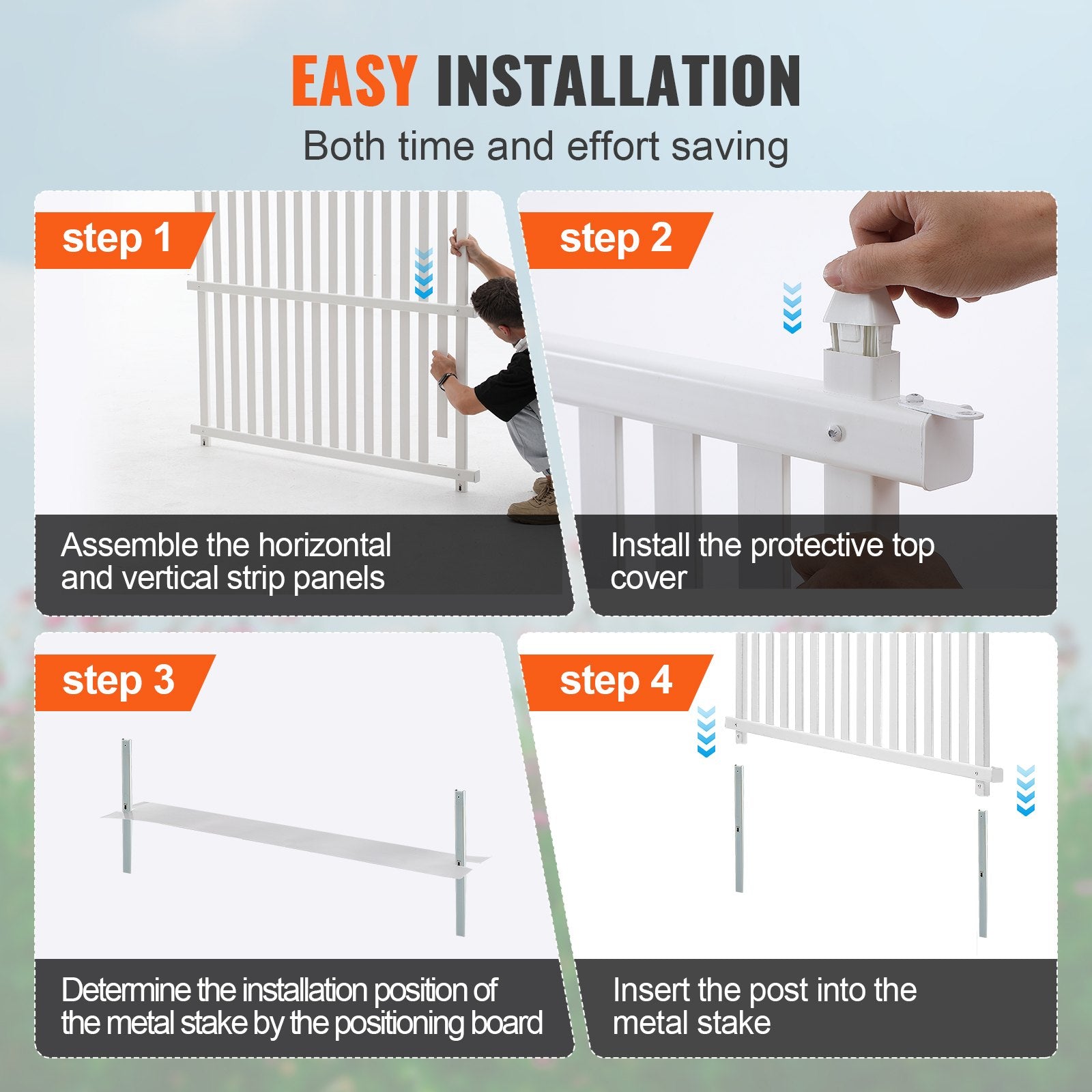 VEVOR 1.22m W x 1.22m H Vinyl Privacy Fence Panels, Air Conditioner Fence, Outdoor Privacy Screens for Trash Can, Pool Equipment Enclosure, Privacy Screen Kit Strip Panels 2 Panels