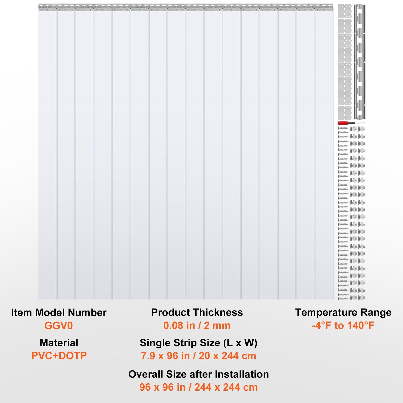 VEVOR Strip Curtain PVC Door Curtain 244 x 244 cm Cooler Freezer Clear Plastic