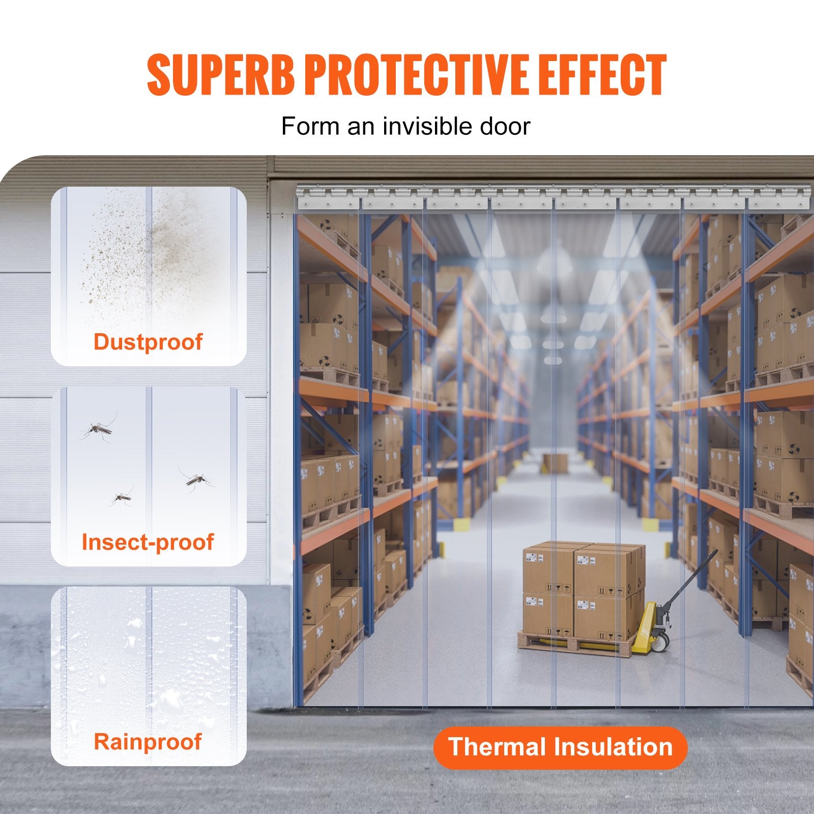 VEVOR Strip Curtain, 213.4 cm Height x 122 cm Width, 2 mm Thickness, 8PCS Clear PVC Strip Door Curtain, Freezer Curtain, Plastic Door Strips for Walk in Freezers, Cooler, Warehouse, with 50% Overlap