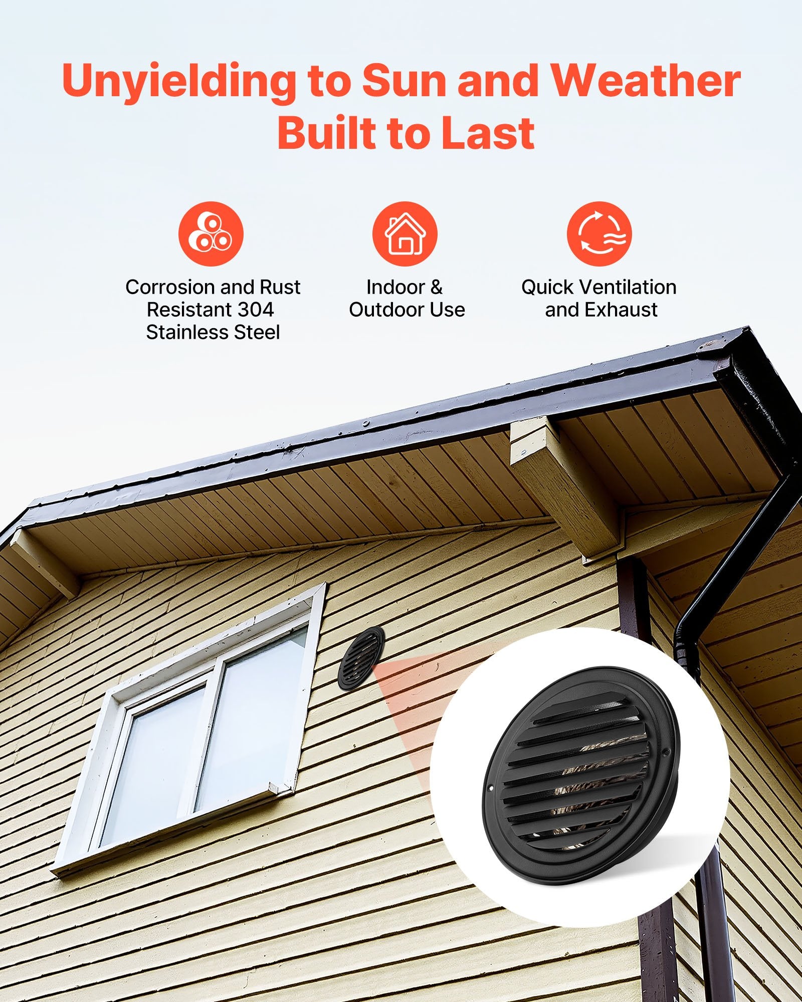 VEVOR 145 mm Wall Vent Cover, Louvered Round AC Vent Gable Cover, Premium Stainless Steel & with Built-in a Protection Screen, for House,Bathroom,Garage,Kitchen,Basement 2 Pack, Black