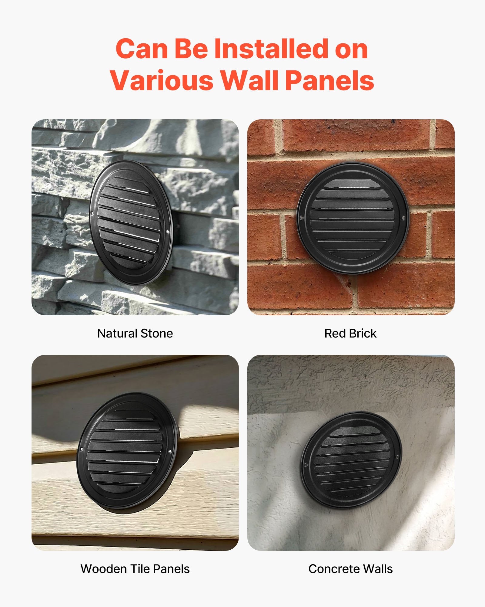VEVOR 145 mm Wall Vent Cover, Louvered Round AC Vent Gable Cover, Premium Stainless Steel & with Built-in a Protection Screen, for House,Bathroom,Garage,Kitchen,Basement 2 Pack, Black