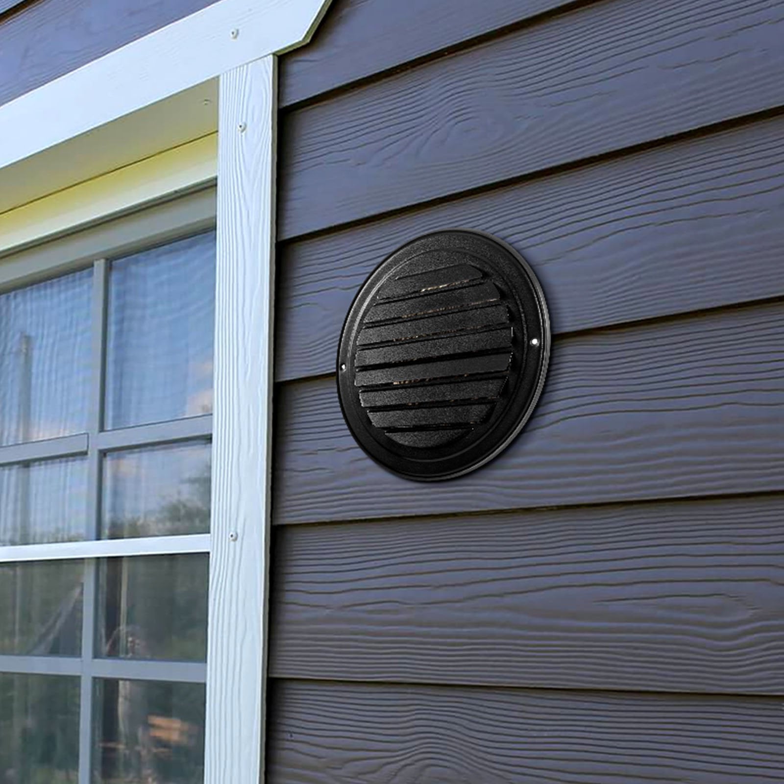 VEVOR 145 mm Wall Vent Cover, Louvered Round AC Vent Gable Cover, Premium Stainless Steel & with Built-in a Protection Screen, for House,Bathroom,Garage,Kitchen,Basement 2 Pack, Black