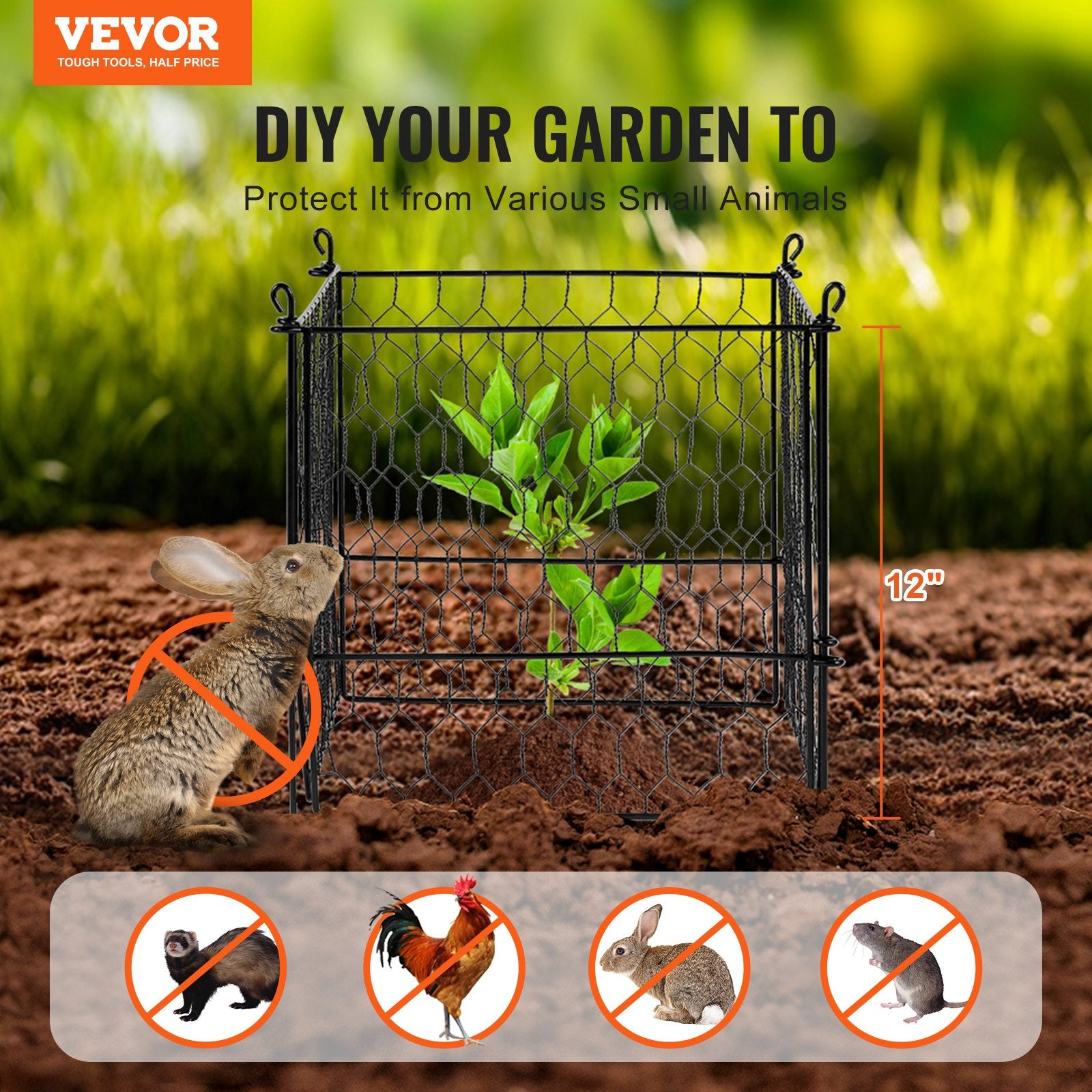 VEVOR 4 Pack Plant Protector from Animals, 13.4'' x 13.4'' Chicken Wire Plant Protector, Plant Cages for Outdoor Plants, Flowers & Vegetables, Keeps Bunny Chicken Squirrels Out, 16pcs Metal Mesh