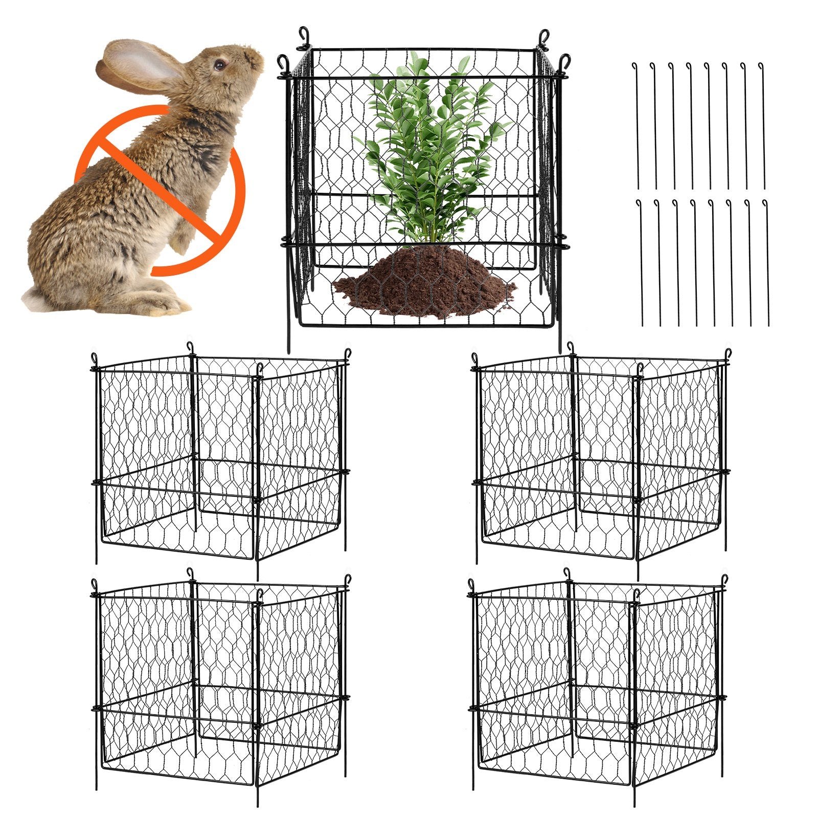 VEVOR 4 Pack Plant Protector from Animals, 13.4'' x 13.4'' Chicken Wire Plant Protector, Plant Cages for Outdoor Plants, Flowers & Vegetables, Keeps Bunny Chicken Squirrels Out, 16pcs Metal Mesh