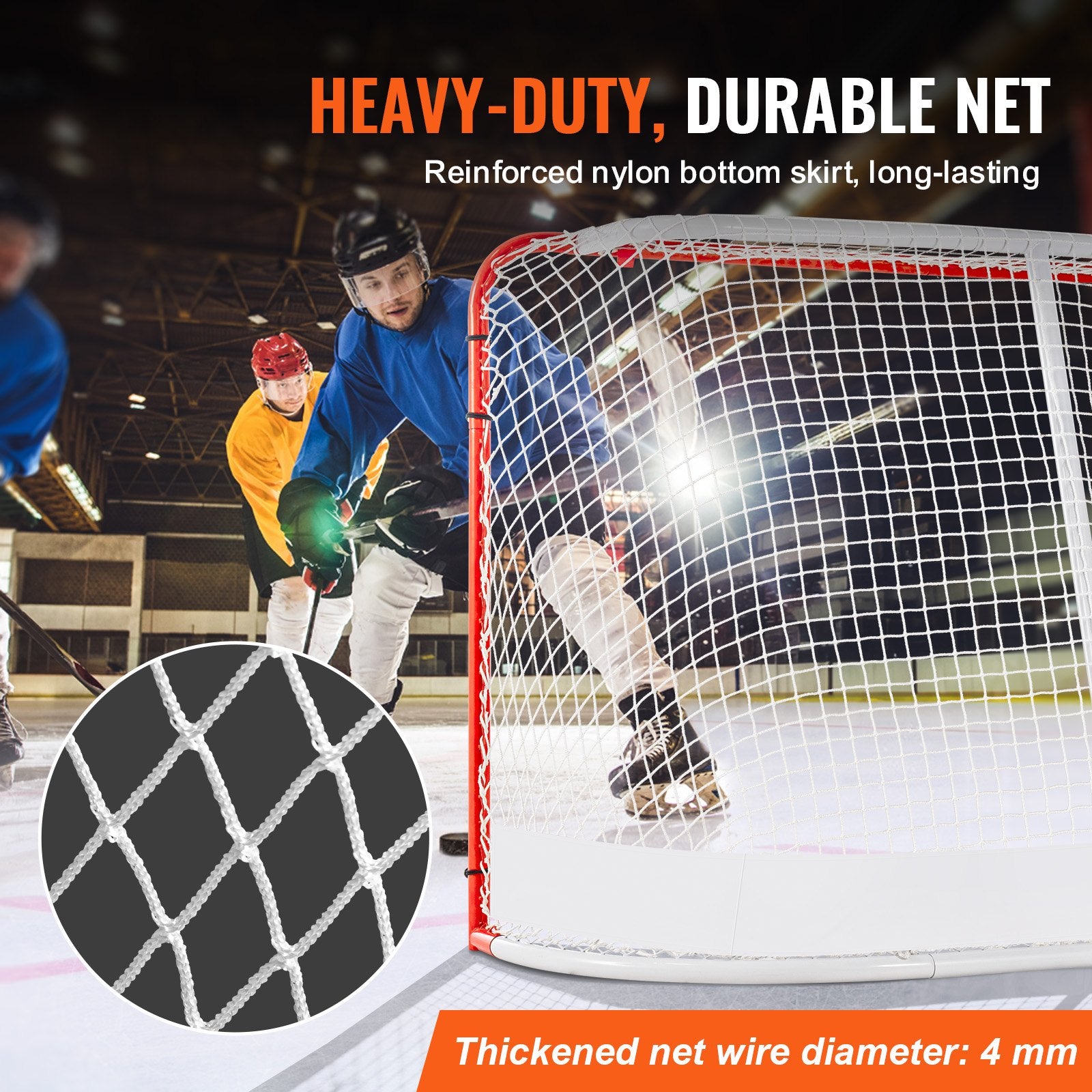 VEVOR Street Hockey Net, Indoor Outdoor Steel Hockey Goal, Official Regulation Pro Hockey Training Goal Set, Portable Hockey Goal with Net, Easy Assemble, 72" x 48", White/Red