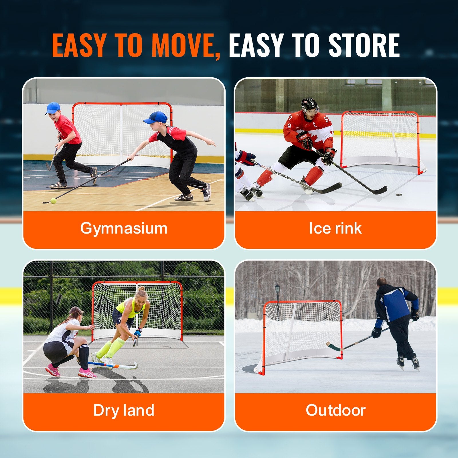 VEVOR Street Hockey Net, Indoor Outdoor Steel Hockey Goal, Official Regulation Pro Hockey Training Goal Set, Portable Hockey Goal with Net, Easy Assemble, 72" x 48", White/Red