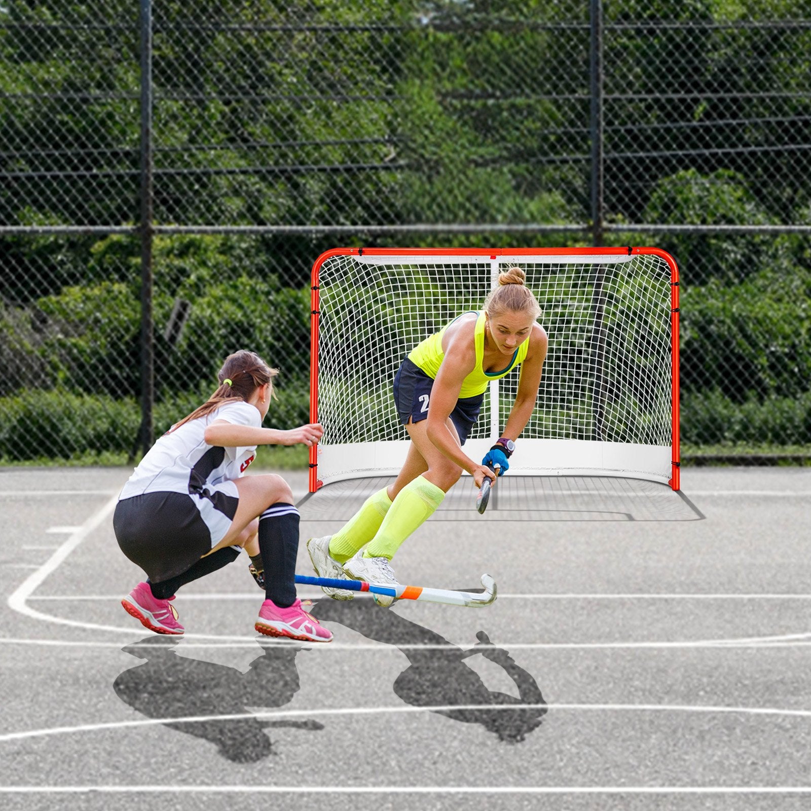 VEVOR Street Hockey Net, Indoor Outdoor Steel Hockey Goal, Official Regulation Pro Hockey Training Goal Set, Portable Hockey Goal with Net, Easy Assemble, 72" x 48", White/Red