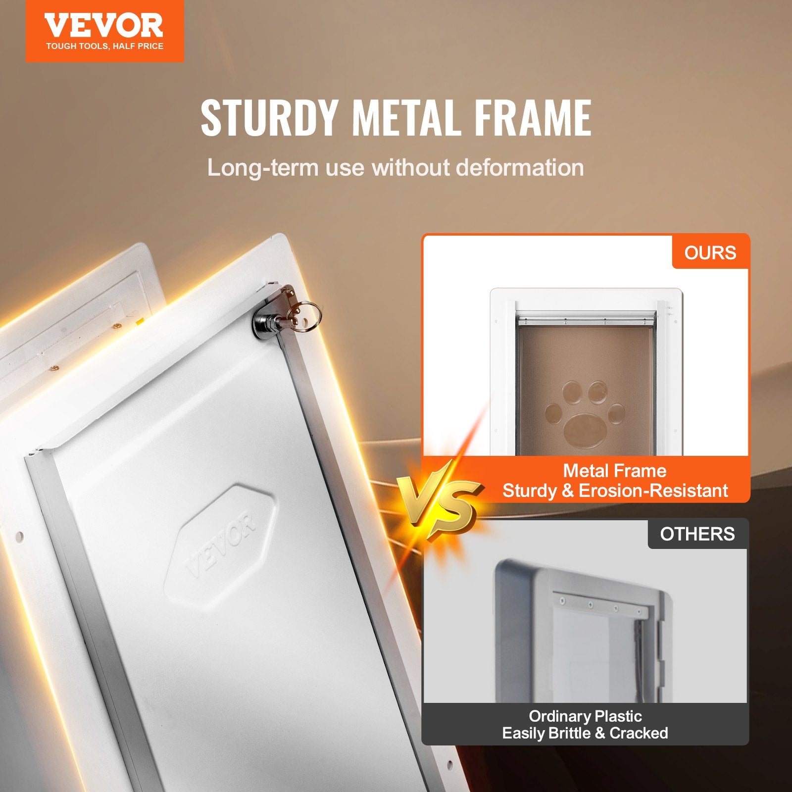 VEVOR Pet Door, 31.2 x 43.5 cm Metal Frame with Lock and 3-Flap System, Weatherproof Doggy Door, Easy to Install in Interior or Exterior Walls, Pet Door Suitable for Cat Doggie Kitties White-Medium