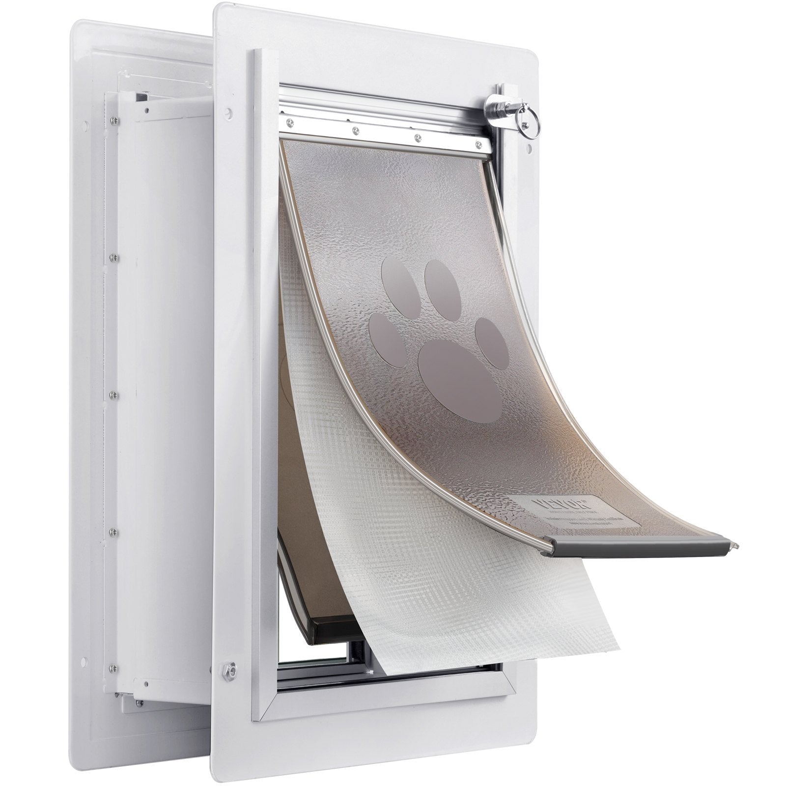 VEVOR Pet Door, 31.2 x 43.5 cm Metal Frame with Lock and 3-Flap System, Weatherproof Doggy Door, Easy to Install in Interior or Exterior Walls, Pet Door Suitable for Cat Doggie Kitties White-Medium