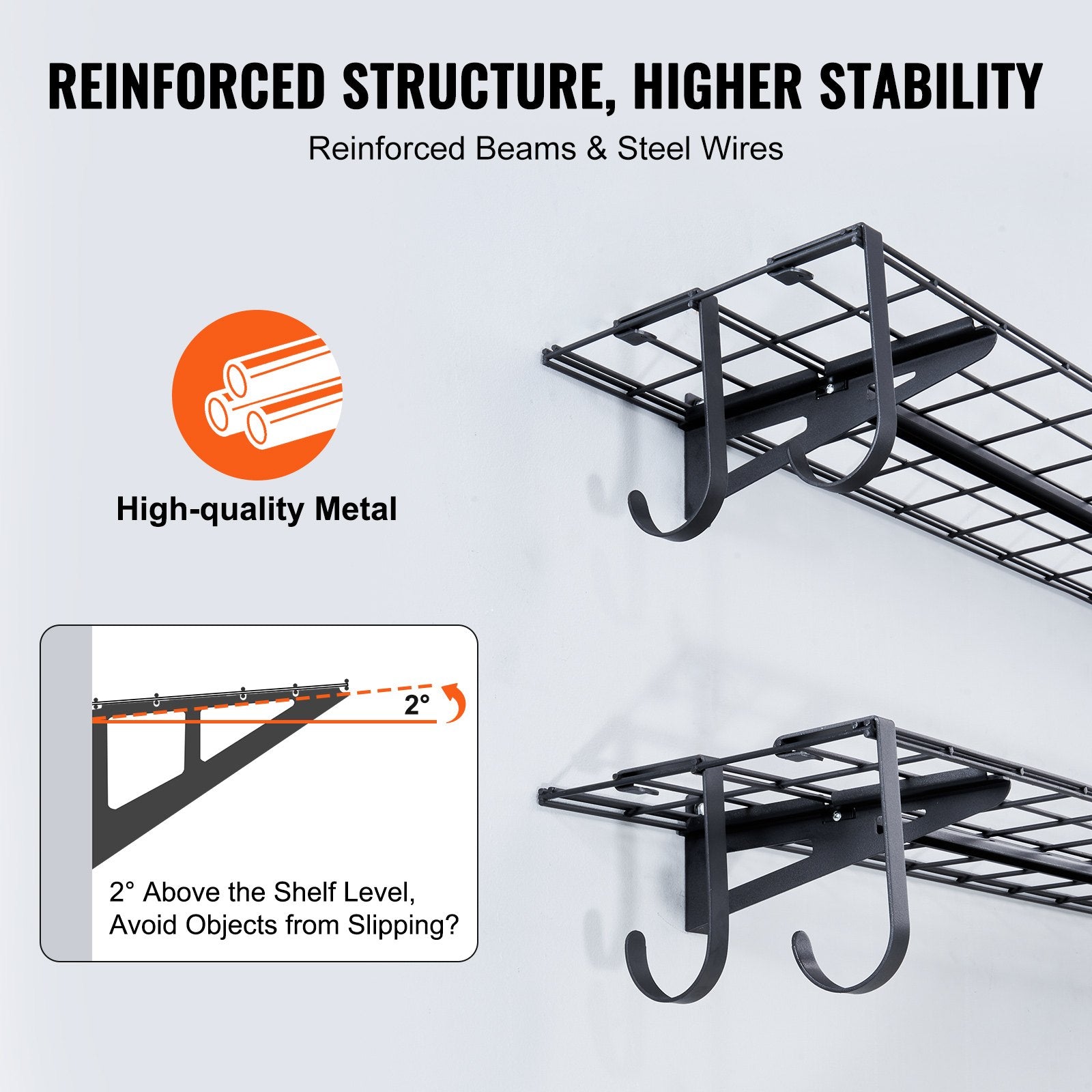 VEVOR Garage Storage Shelving, 2 Pack, 48 x 12 in Heavy Duty Garage Shelves Wall Mounted, 400 lbs Load Capacity Total Garage Storage Rack Floating Shelves, Suitable for Shop, Shed, Garage Storage
