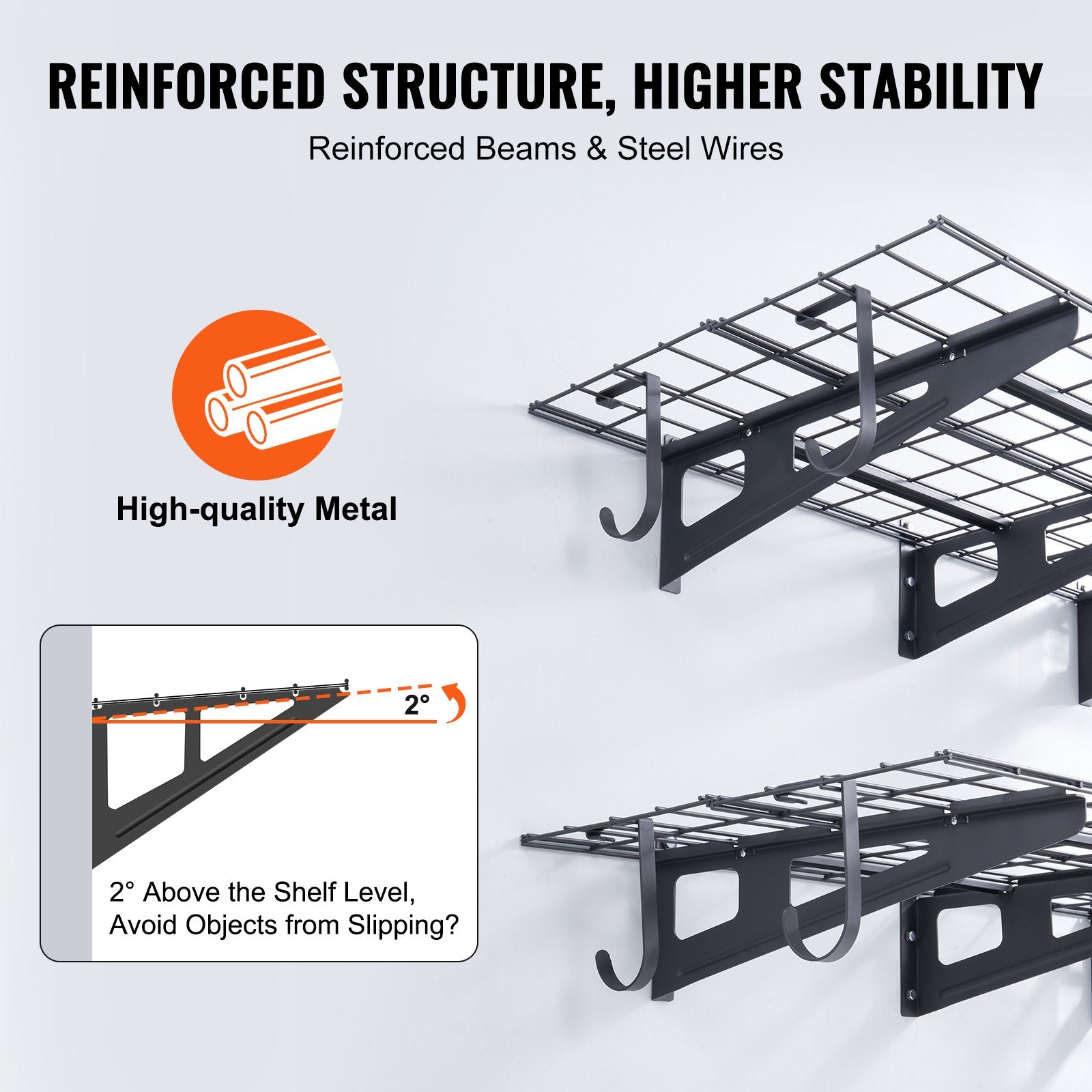 VEVOR Garage Storage Shelving, 2 Pack, 183 x 61 cm Heavy Duty Garage Shelves Wall Mounted, 454 kg Load Capacity Total Garage Storage Rack Floating Shelves, Suitable for Shop, Shed, Garage Storage