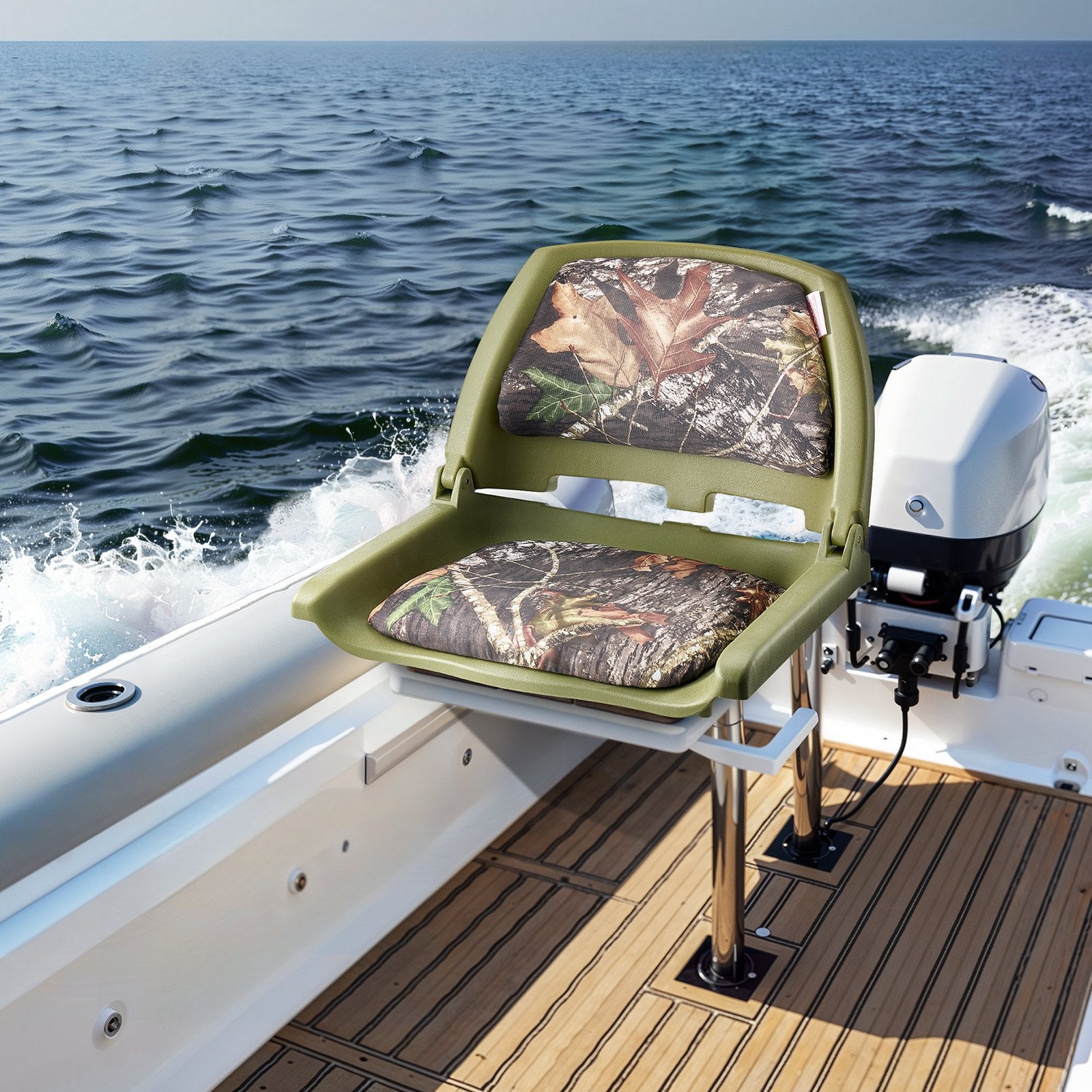 VEVOR Boat Seat, Low Backrest, Folding Fishing Boat Seat with Thickened Sponge Cushion & PU Polyester Fabric, Strong PP Frame, Flip Up Boat Seat for Fishing Boats, Yachts, Ships, Camouflage Color