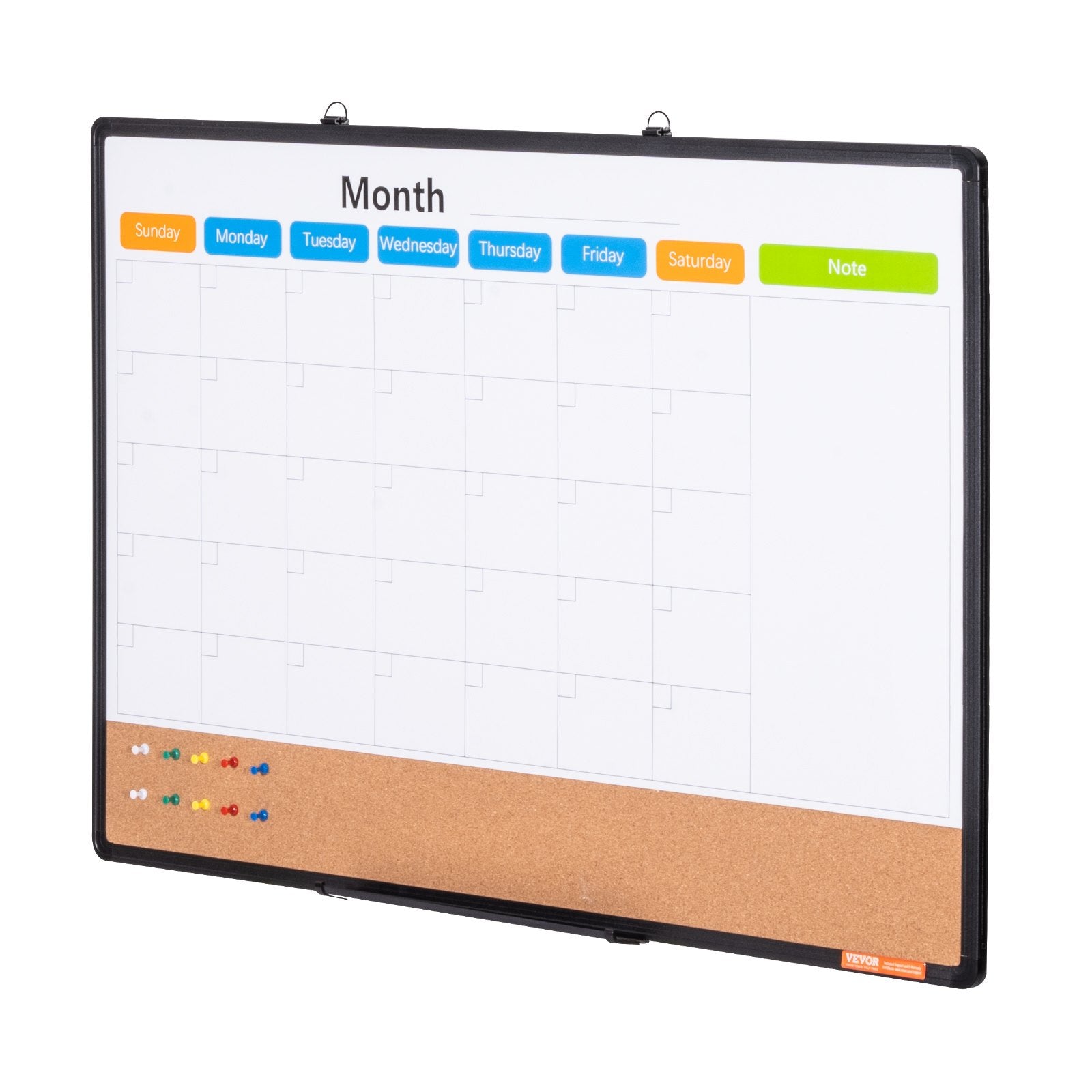 VEVOR 36"x 24" Monthly Calendar Whiteboard & Cork Board Combo with Aluminum Frame – 2-in-1 Magnetic Dry Erase Bulletin Board for Wall Mount – Ideal for School, Home, Office