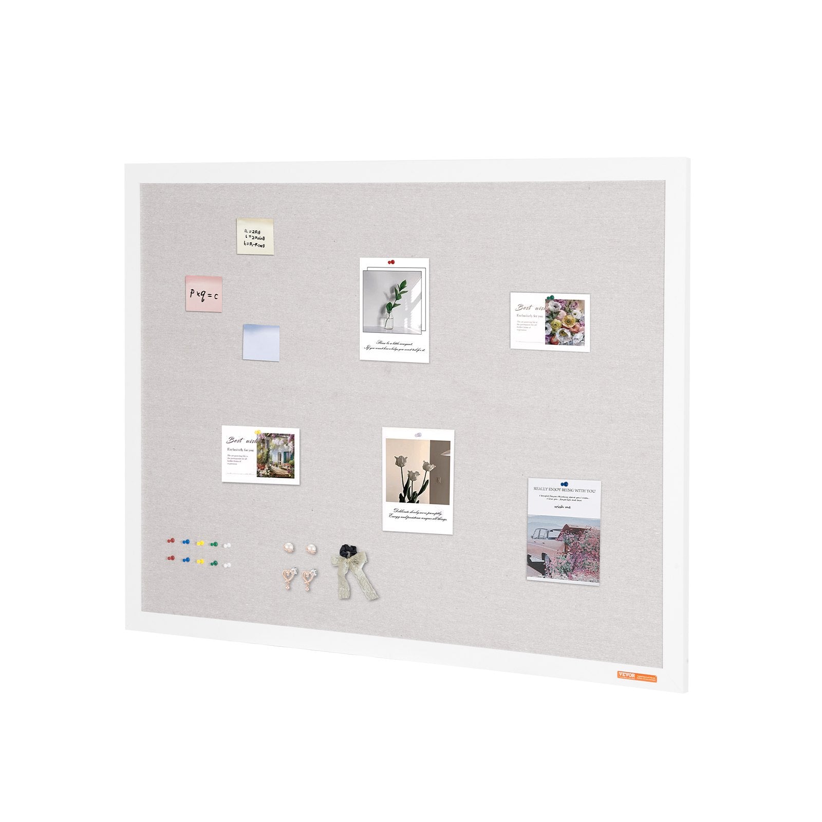 VEVOR 48"x36" White Cork Board with Linen Surface – Stylish Wall-Mounted Bulletin Board for Home, School, Office – Elegant & Functional Noticeboard