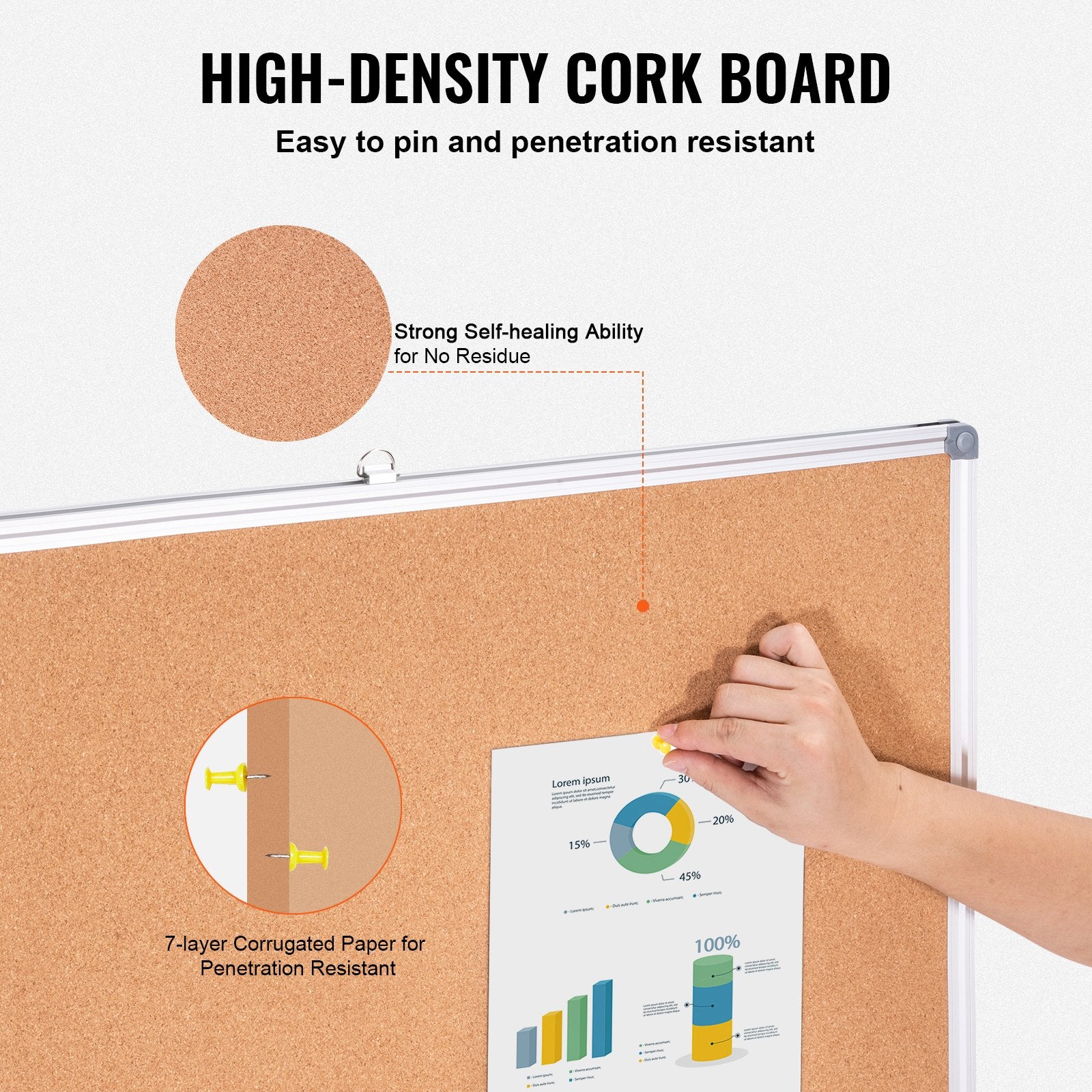 VEVOR 48"x36" Large Cork Board – Wall-Mounted Bulletin Board with Pin Board – Perfect for School, Home, Office