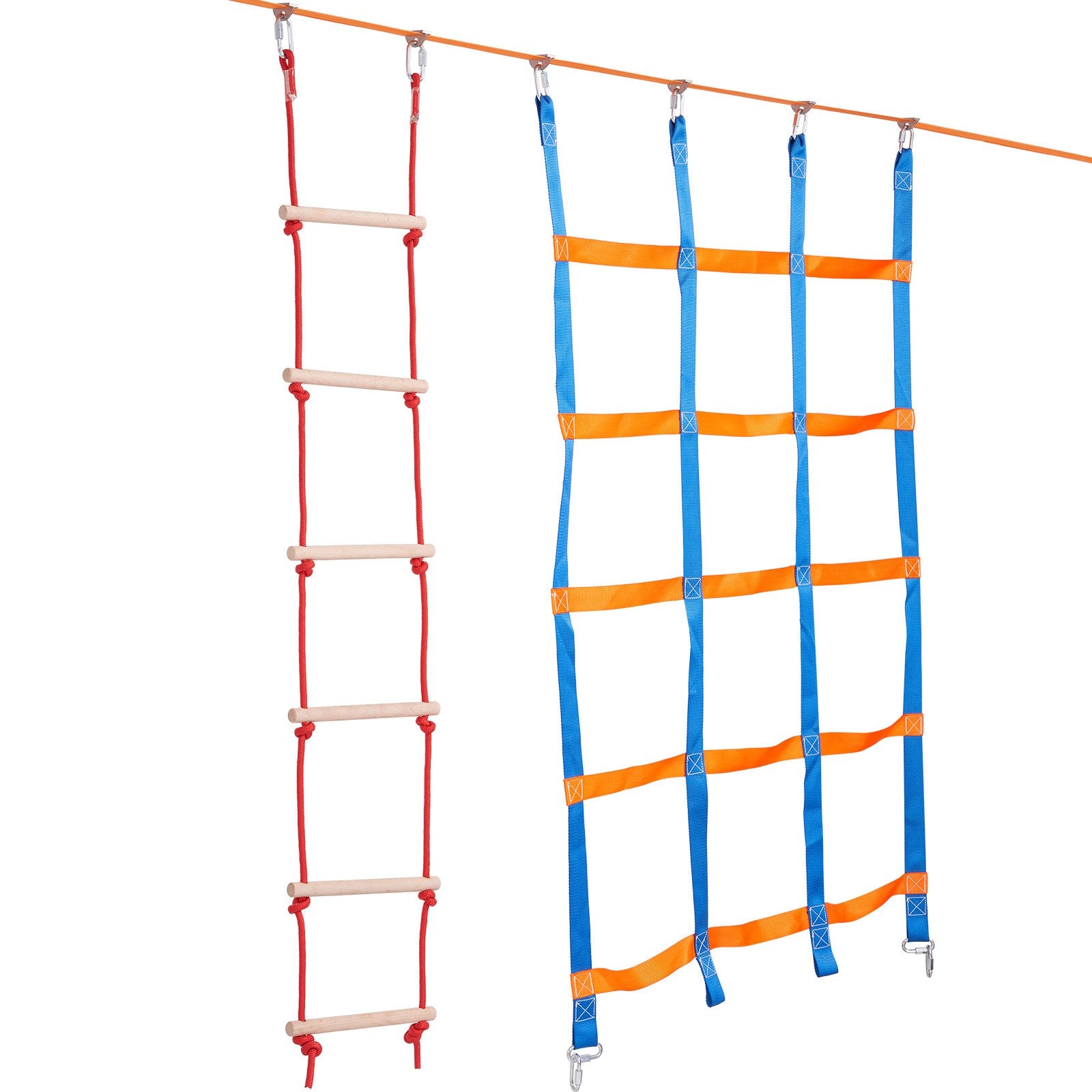 VEVOR Ninja Warrior Obstacle Course for Kids, 15.24 m Weatherproof Slacklines, 500lbs Weight Capacity Monkey Line, Outdoor Playset Equipment, Backyard Toys Training Equipment Set with 10 Obstacles