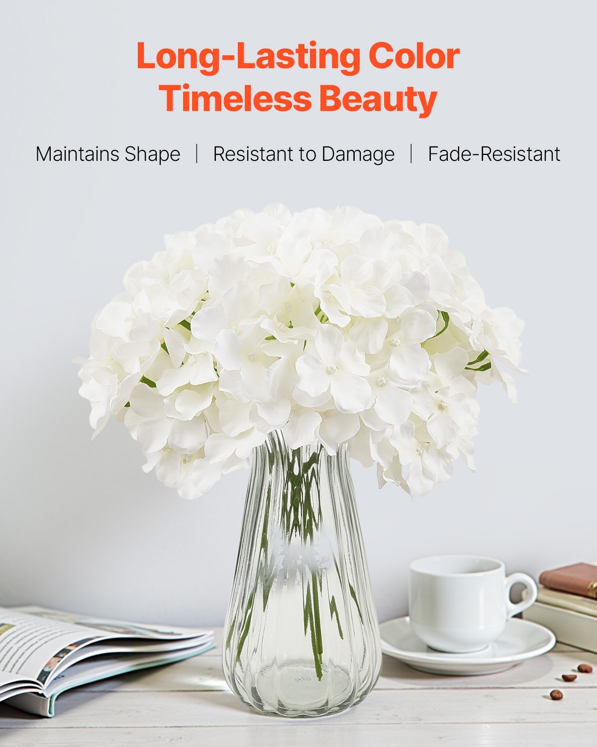 VEVOR Artificial Flowers, 105 pcs Real Looking White Silk Fake Hydrangea Bulk, White Faux Bridal Shower with Stems for DIY Wedding Bouquets, Home Centerpieces Arrangements, Party Tables Decorations