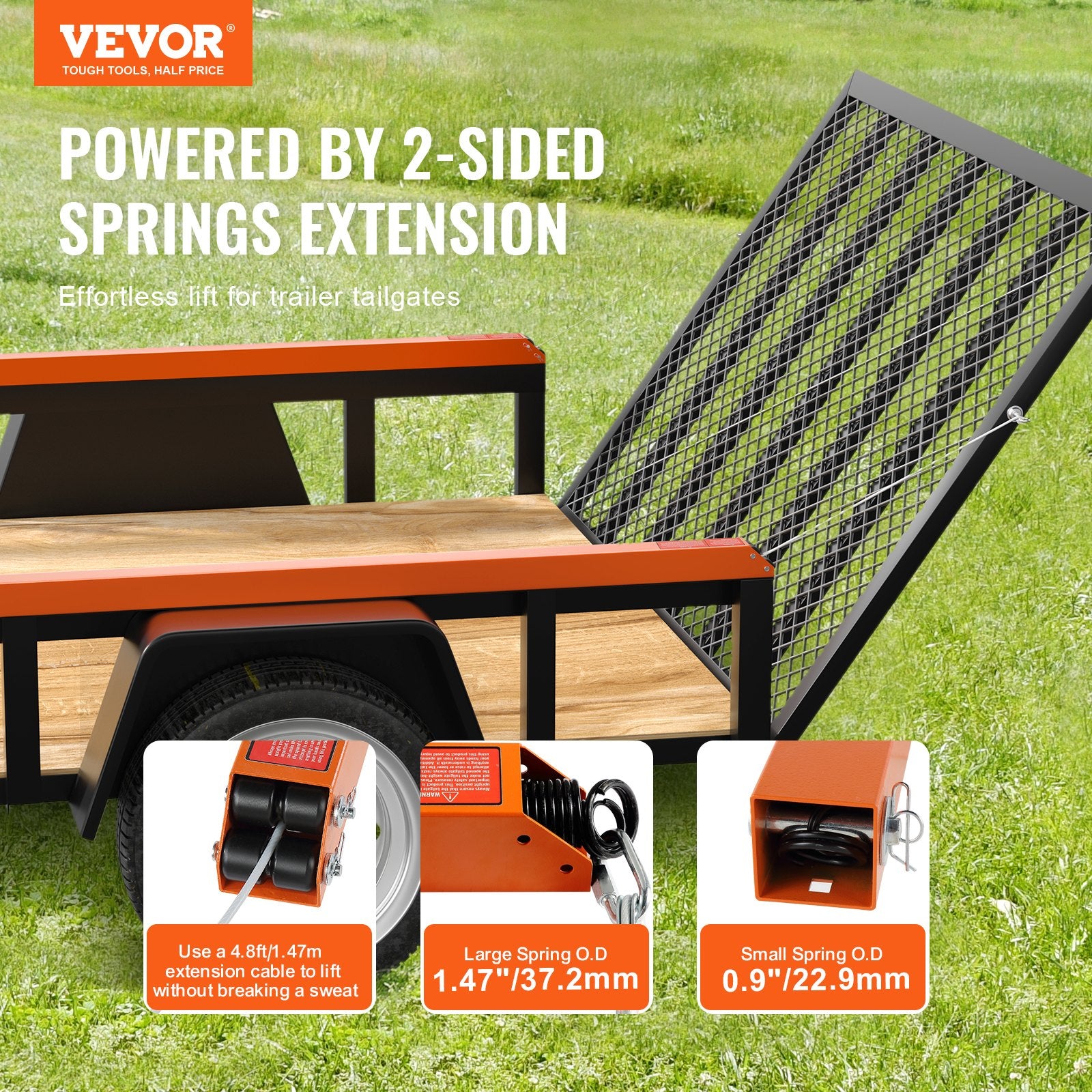 VEVOR 2-Sided Trailer Tailgate Lift Assist, 163 kg Load Capacity, Compatible with Open Utility Trailer Tailgate and Ramp, with 25.4-61 cm Heights Side Rail and 1.22-1.83 m Height Tail Gate or Ramp
