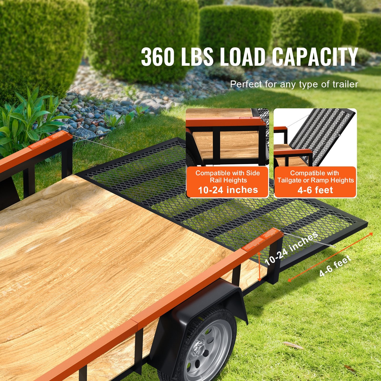 VEVOR 2-Sided Trailer Tailgate Lift Assist, 163 kg Load Capacity, Compatible with Open Utility Trailer Tailgate and Ramp, with 25.4-61 cm Heights Side Rail and 1.22-1.83 m Height Tail Gate or Ramp