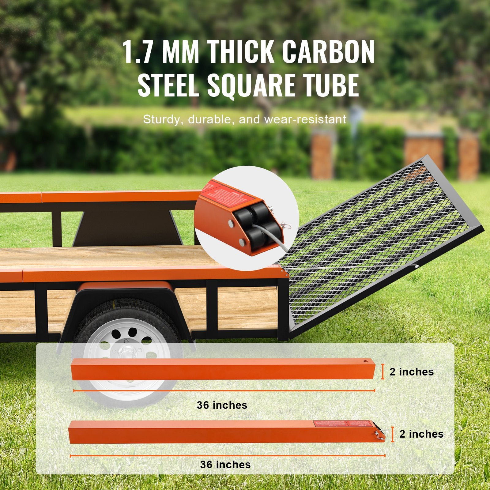 VEVOR 2-Sided Trailer Tailgate Lift Assist, 163 kg Load Capacity, Compatible with Open Utility Trailer Tailgate and Ramp, with 25.4-61 cm Heights Side Rail and 1.22-1.83 m Height Tail Gate or Ramp