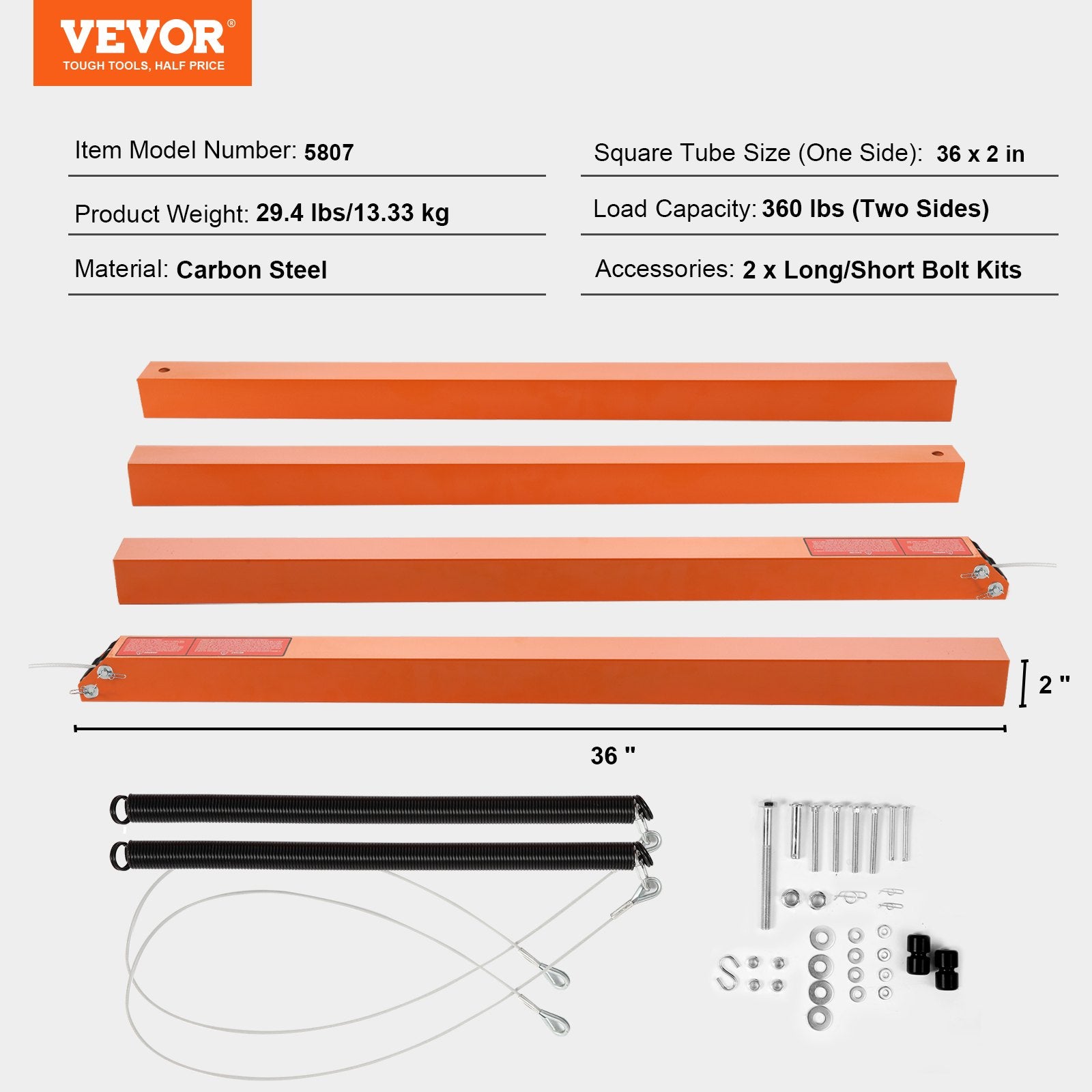 VEVOR 2-Sided Trailer Tailgate Lift Assist, 163 kg Load Capacity, Compatible with Open Utility Trailer Tailgate and Ramp, with 25.4-61 cm Heights Side Rail and 1.22-1.83 m Height Tail Gate or Ramp