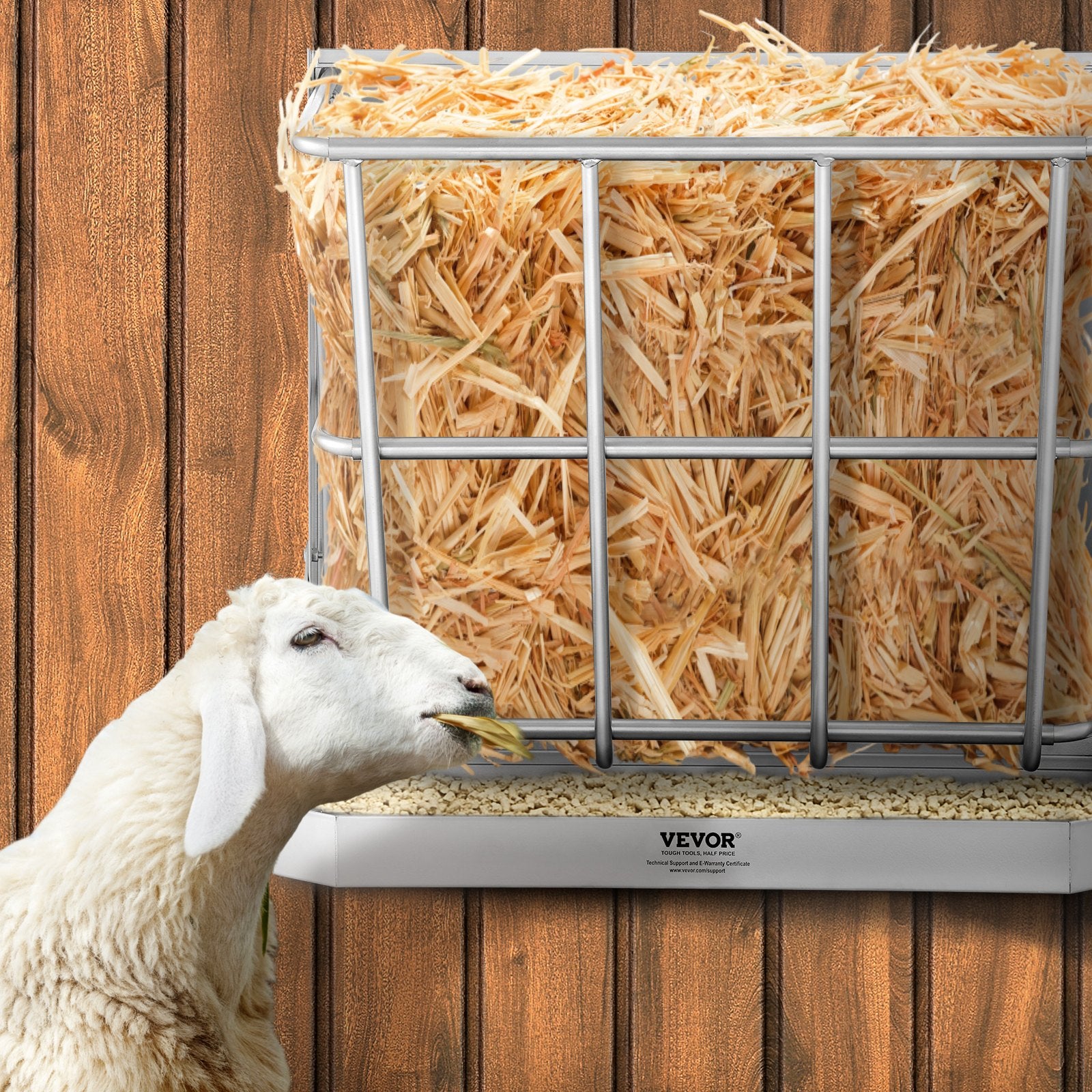 VEVOR Goat Hay Feeder, 21 Gallons Large Capacity, 2 in 1 Hay and Grain Feeder, Wall Mounted Livestock Feeder with Feed Tray, Multiple Sided Goat Hay Rack, Sturdy Steel Hay Rack for Sheep Horses