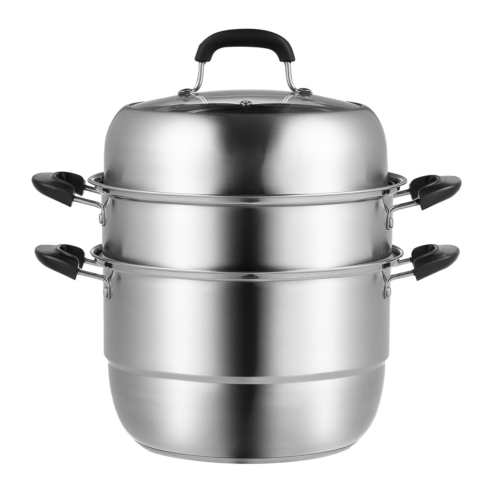VEVOR Steamer Pot, 28cm Steamer Pot for Cooking with 8.5QT Stock Pot, Vegetable Steamer & 2 Steaming Grid, 3-Layer Food-Grade 304 Stainless Steel Food Steamer Cookware with Lid for Gas Electric Stove