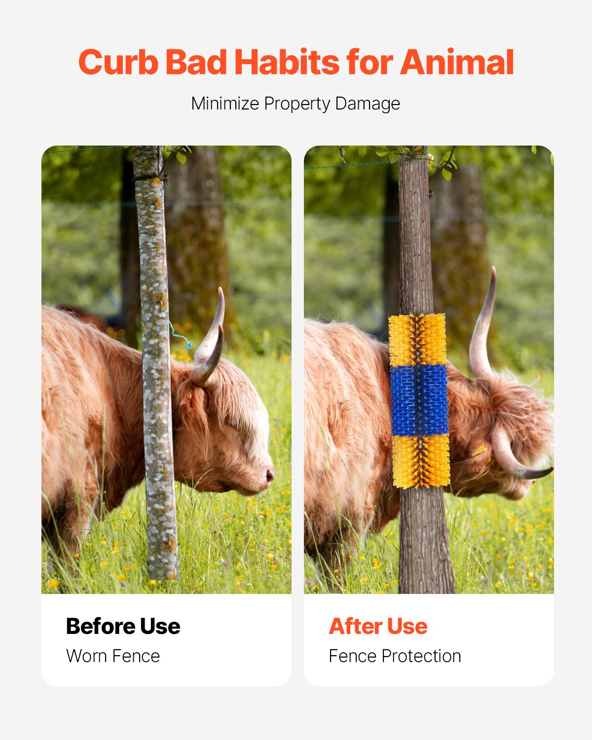 VEVOR Livestock Scratching Brush, 6 Pcs Horse Brush with 12 Screws, 20 x 7.5 in Cow Scratcher, for Back Itch Relief & Keep Cleaning, Grooming & Scratching Post Brush for Horse, Pig, Cattle Supplies