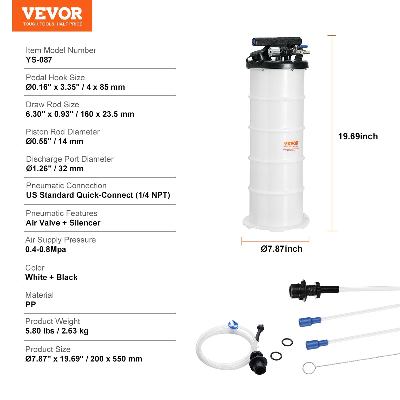 VEVOR Fluid Extractor, 6.5 Liters Capacity, Pneumatic/Manual Oil Changer Vacuum Fluid Extractor with Dipstick and Liquid Suction Hose, Oil Extractor Change Pump for Automotive Fluids Vacuum Evacuation