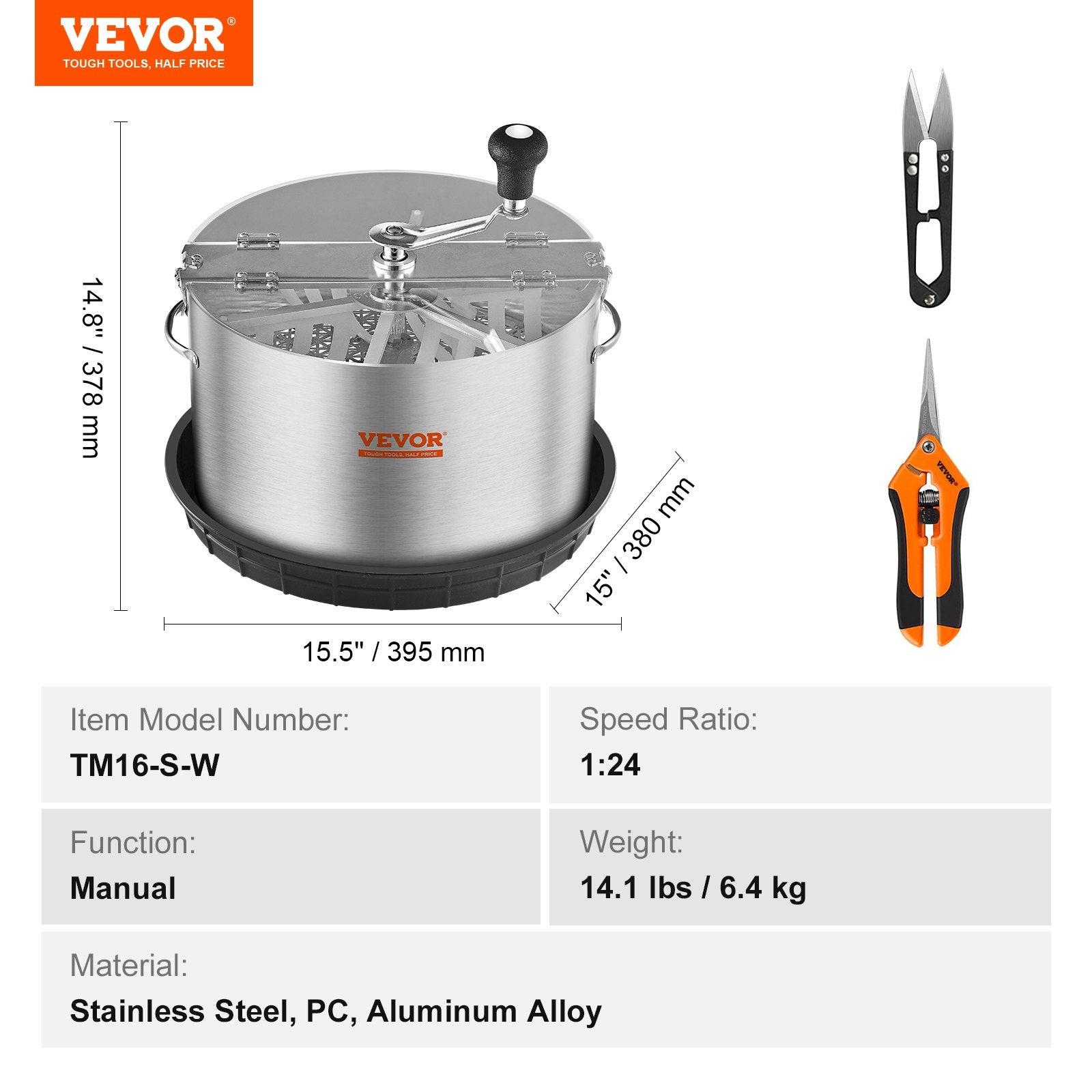 VEVOR Bud Leaf Trimmer, 39.5cm Stainless Steel Manual Bud Trimmer Machine, with Clear PET Cover for Visual Cutting, Hand Pruners Included, for Cutting Leaves, Buds, Flowers, Hydroponic Plants