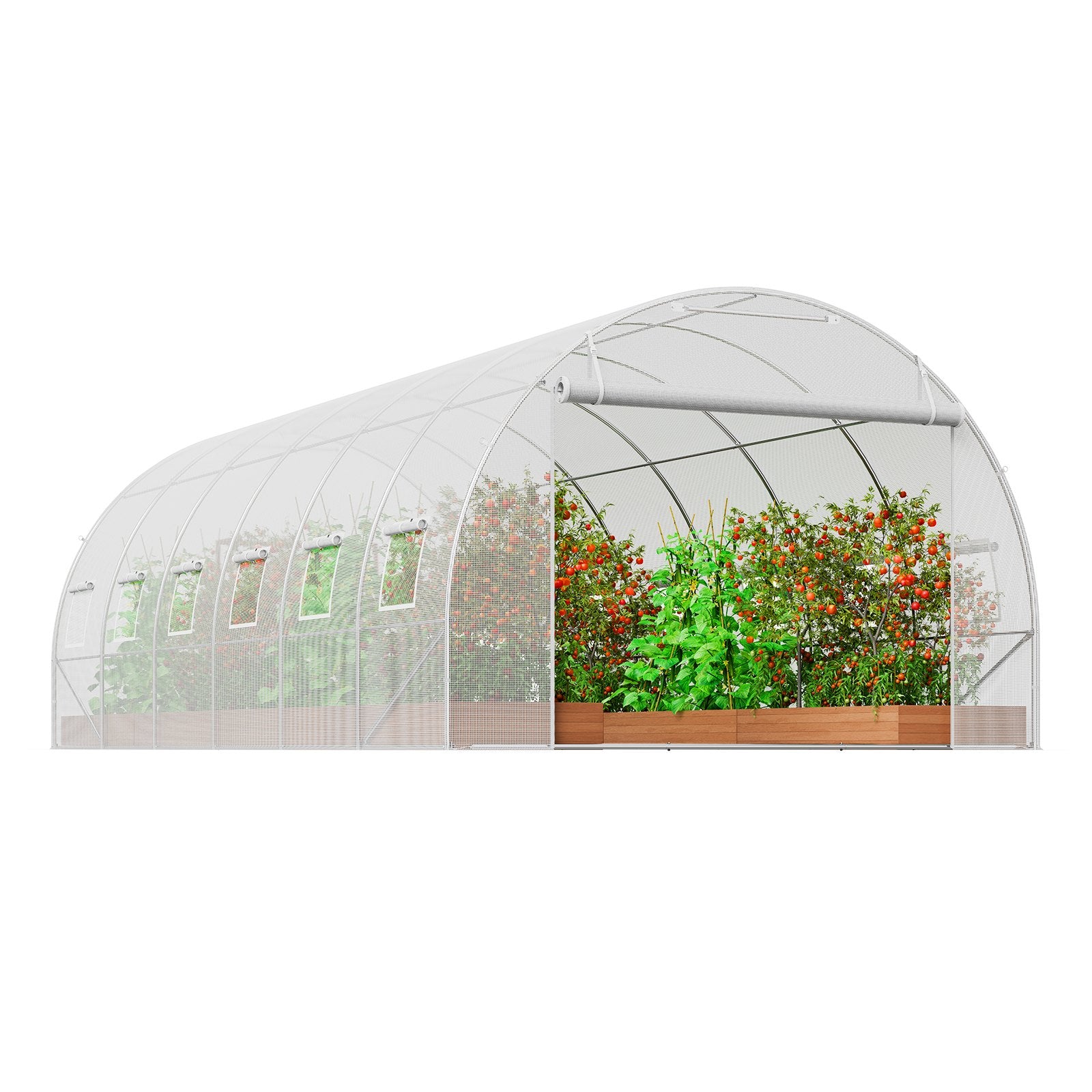 VEVOR Walk-in Tunnel Greenhouse, 19.4x9.7x6.5 ft Hoop House Greenhouse Tunnel, Plant Hot House with Galvanized Steel Frame, White PE Cover, Roll-up Zipper Door and 12 Windows for Outdoor