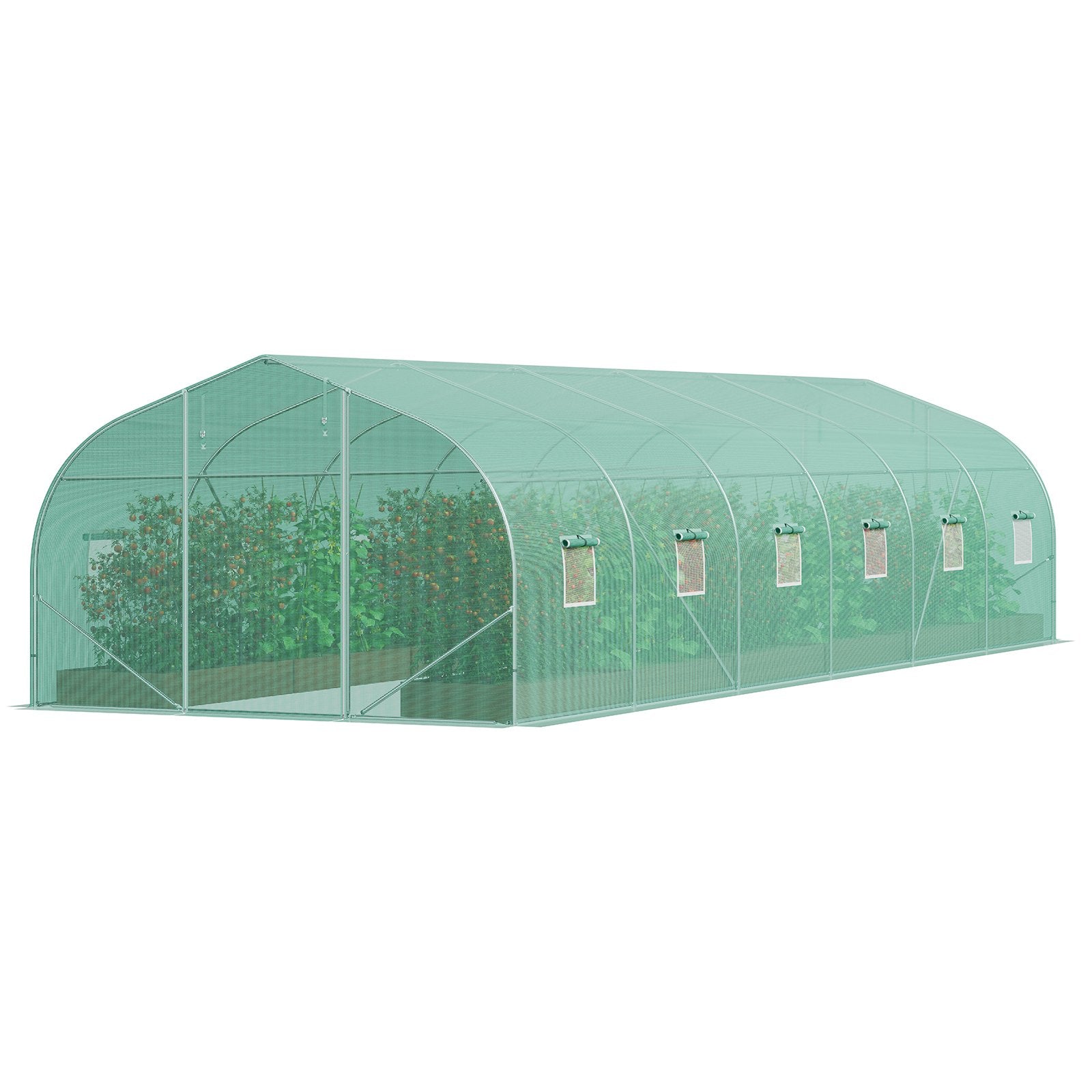 VEVOR Walk-in Tunnel Greenhouse, 29.5x9.8x6.6 ft Hoop House Greenhouse Tunnel, Peaked Roof Plant Hot House with Galvanized Steel Frame, Green PE Cover, Roll-up Zipper Door and 12 Windows for Outdoor